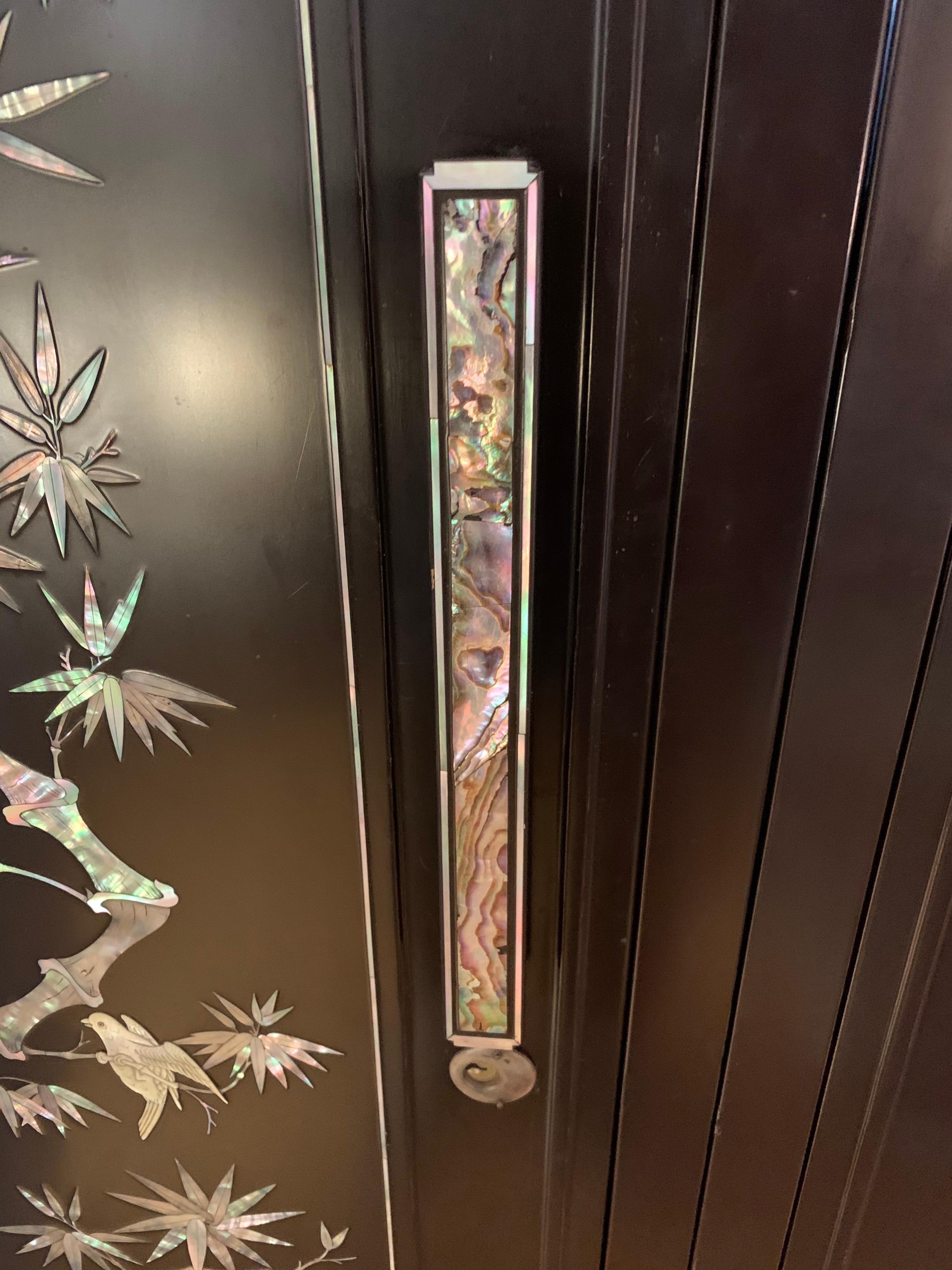 20th Century Chinoiserie Extra Large 3-Piece Mother of Pearl Wardrobe Cabinet Armoire