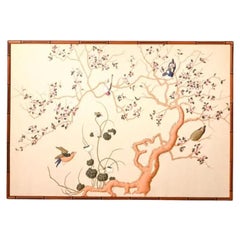 Used Chinoiserie Fabric Panel Framed in Faux Bamboo
