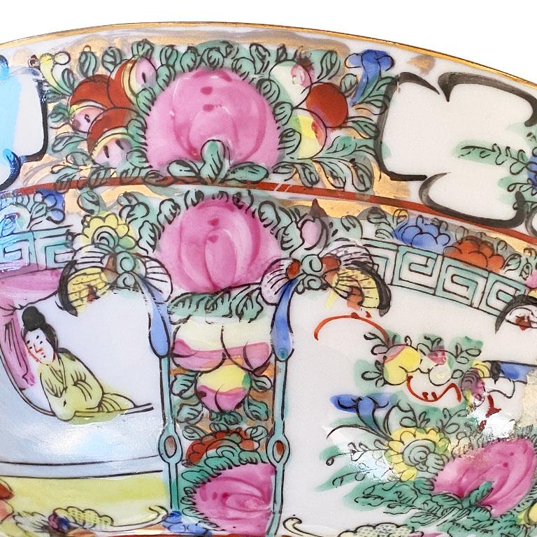 Hong Kong Chinoiserie Famille Rose Ceramic Decorative Bowl in Pink and Gold Floral Design
