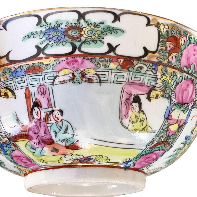 Chinoiserie Famille Rose Ceramic Decorative Bowl in Pink and Gold Floral Design In Good Condition In Oklahoma City, OK
