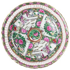 Antique Chinoiserie Famille Rose Pink Pierced Ceramic Bowl with Botanical Motif