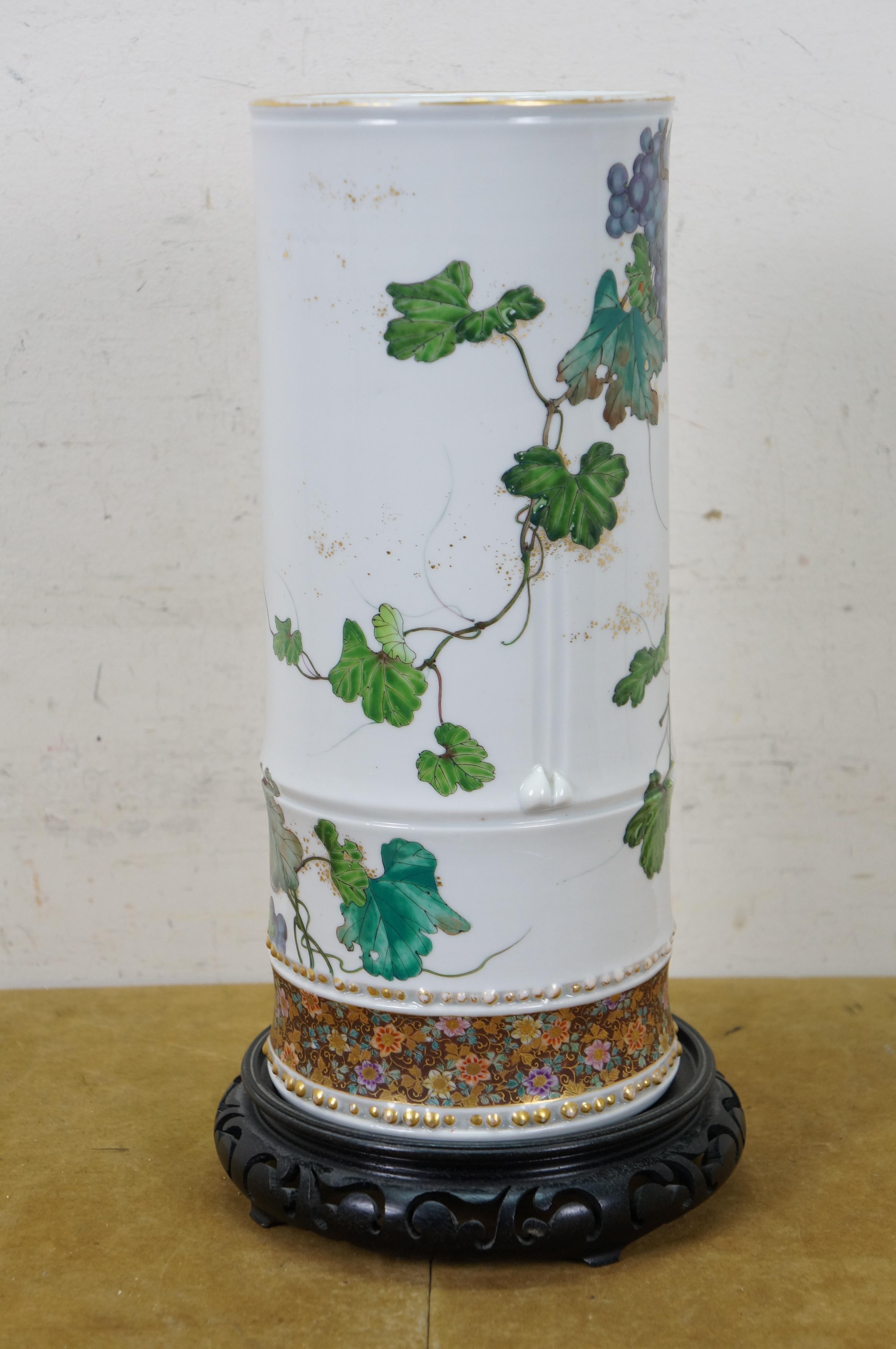 Chinoiserie Famille Rose Porcelain Cylidrical Squirrel Grapevine Vase 14