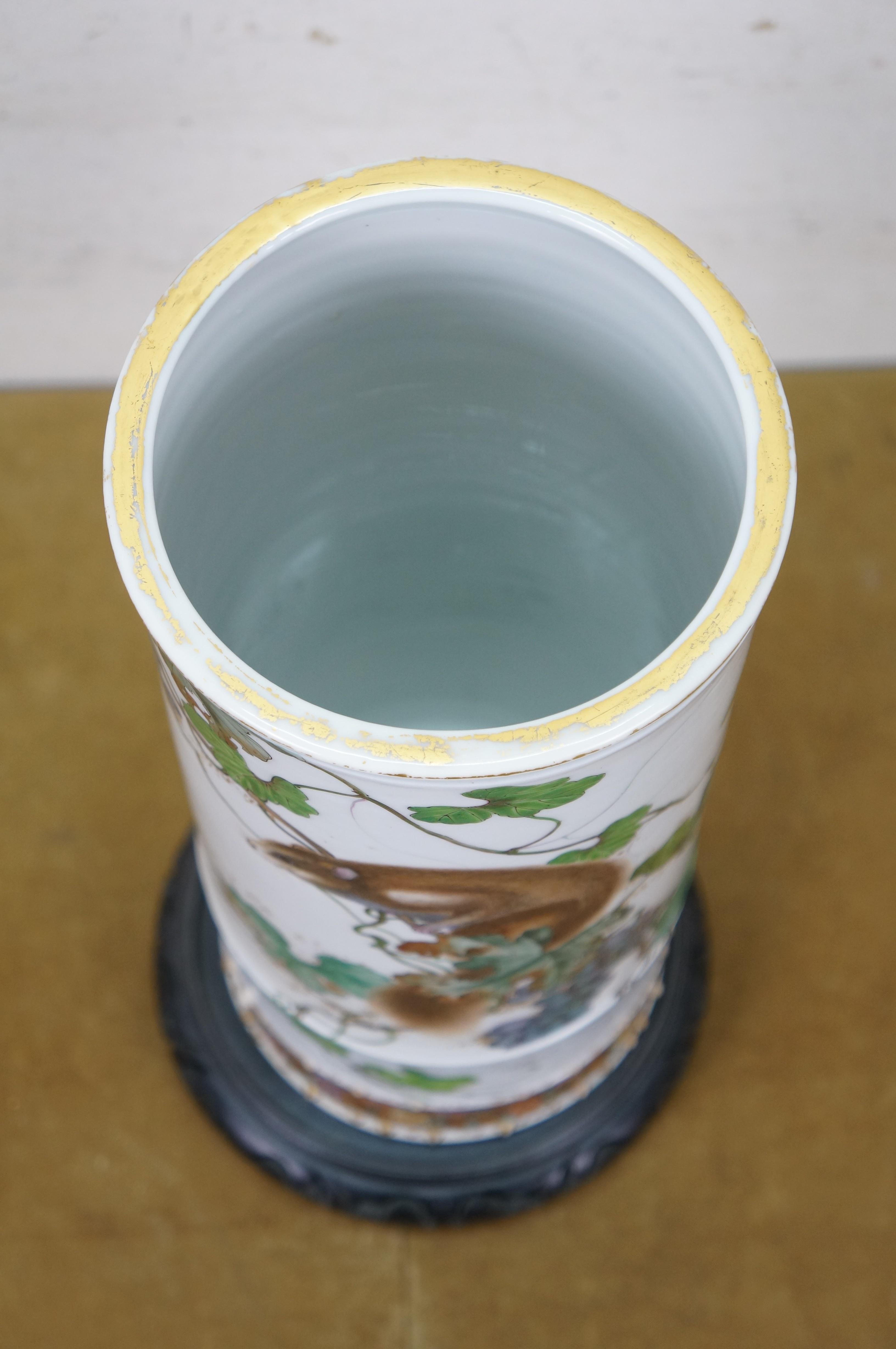 Chinoiserie Famille Rose Porcelain Cylidrical Squirrel Grapevine Vase 14