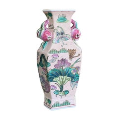 Chinoiserie Famille Verte Rose Pink Ceramic Polychrome Pomegranate Vase