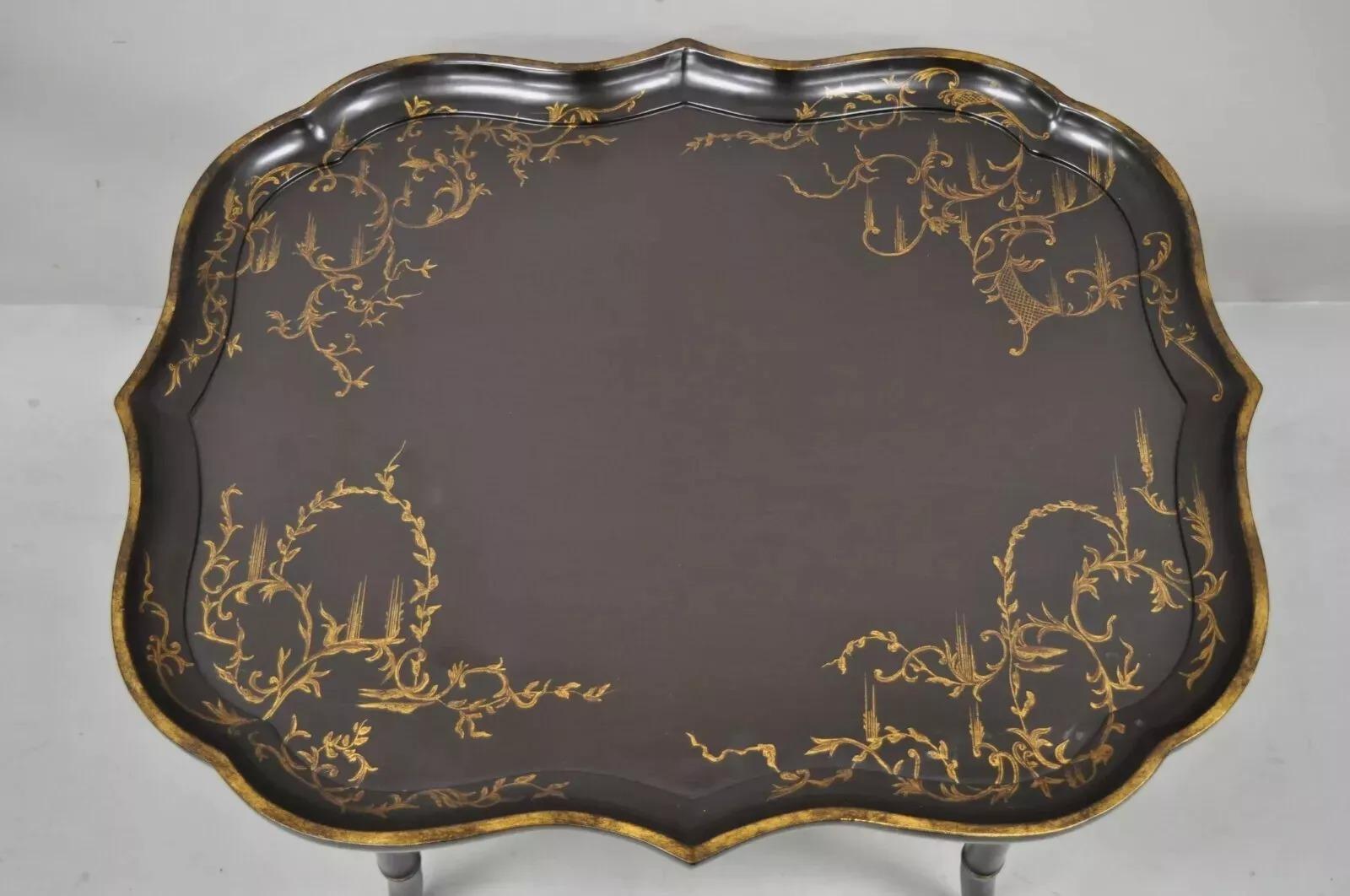 Chinoiserie Bambú de imitación Laca Marrón Bandeja de Festón Mesa de Cocktail Café Desconocido en venta