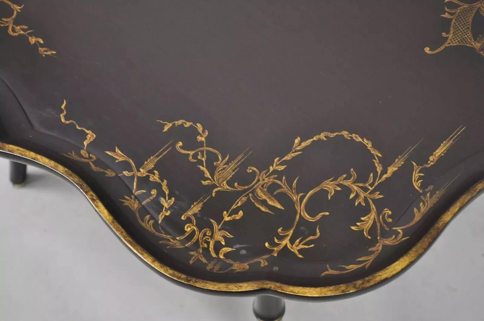 Chinoiserie Bambú de imitación Laca Marrón Bandeja de Festón Mesa de Cocktail Café en Bueno estado para la venta en Philadelphia, PA