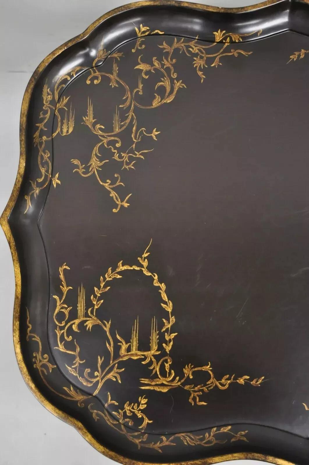 Chinoiserie Bambú de imitación Laca Marrón Bandeja de Festón Mesa de Cocktail Café en venta 1