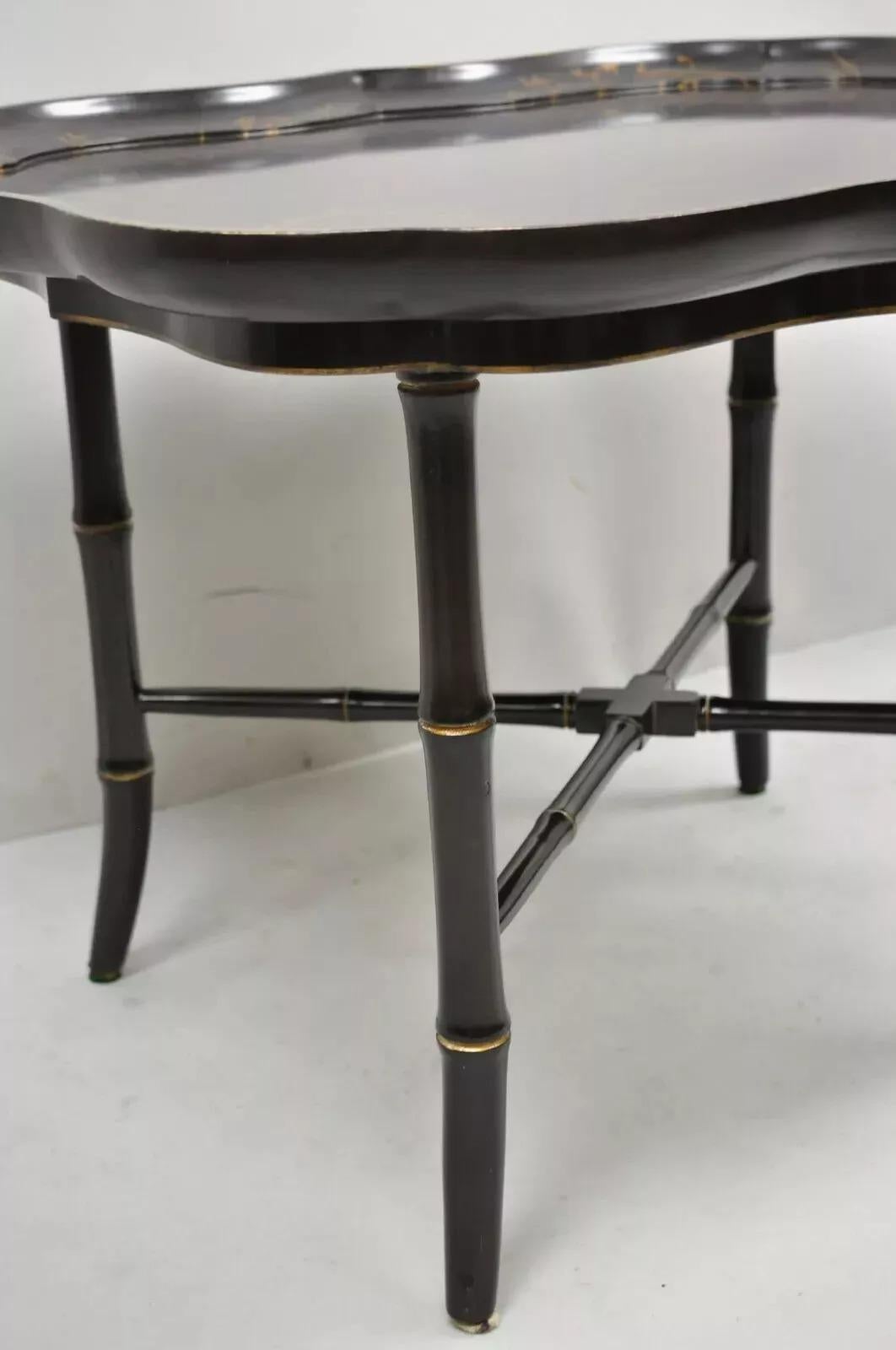 Chinoiserie Bambú de imitación Laca Marrón Bandeja de Festón Mesa de Cocktail Café en venta 2