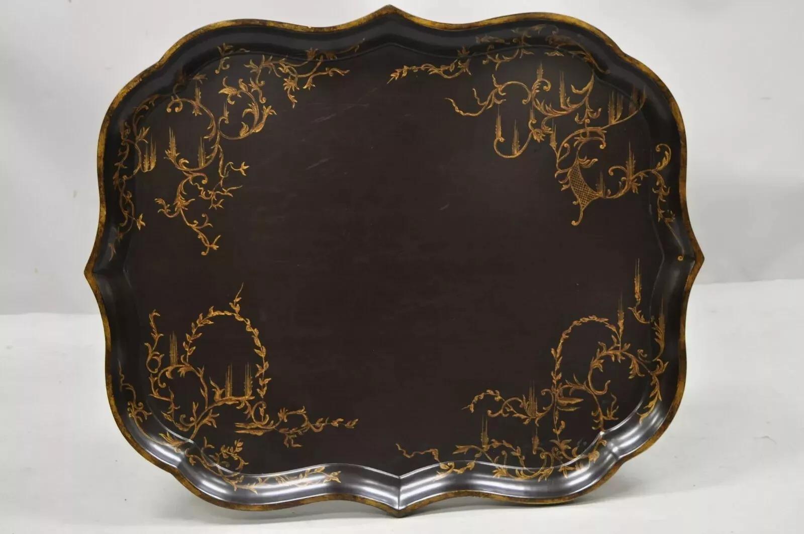 Chinoiserie Bambú de imitación Laca Marrón Bandeja de Festón Mesa de Cocktail Café en venta 3