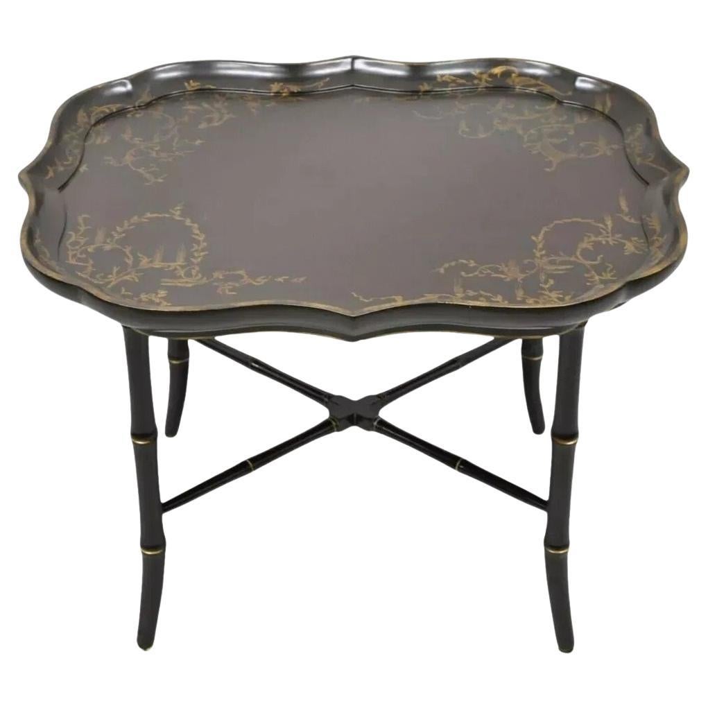 Tavolo da caffè Cocktail con piano smerlato in finto bambù marrone laccato Chinoiserie