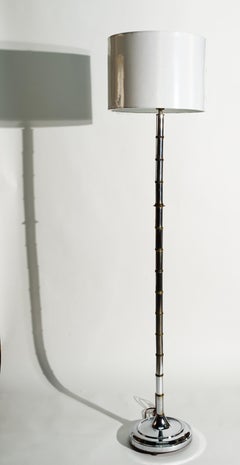 Chinoiserie Faux Bamboo Chrome & Brass Floor Lamp Torcher