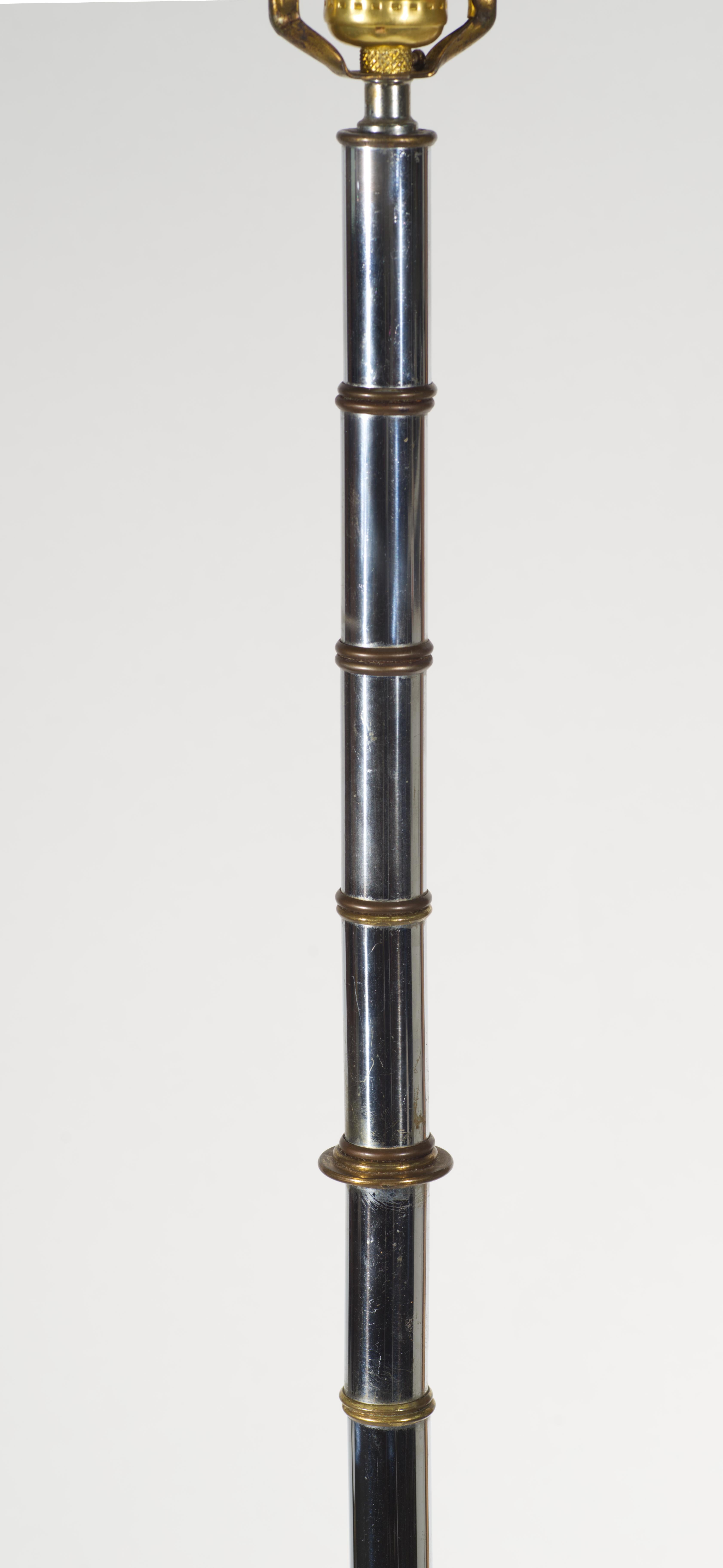 Plated Chinoiserie Faux Bamboo Chrome & Brass Floor Lamp Torcher For Sale