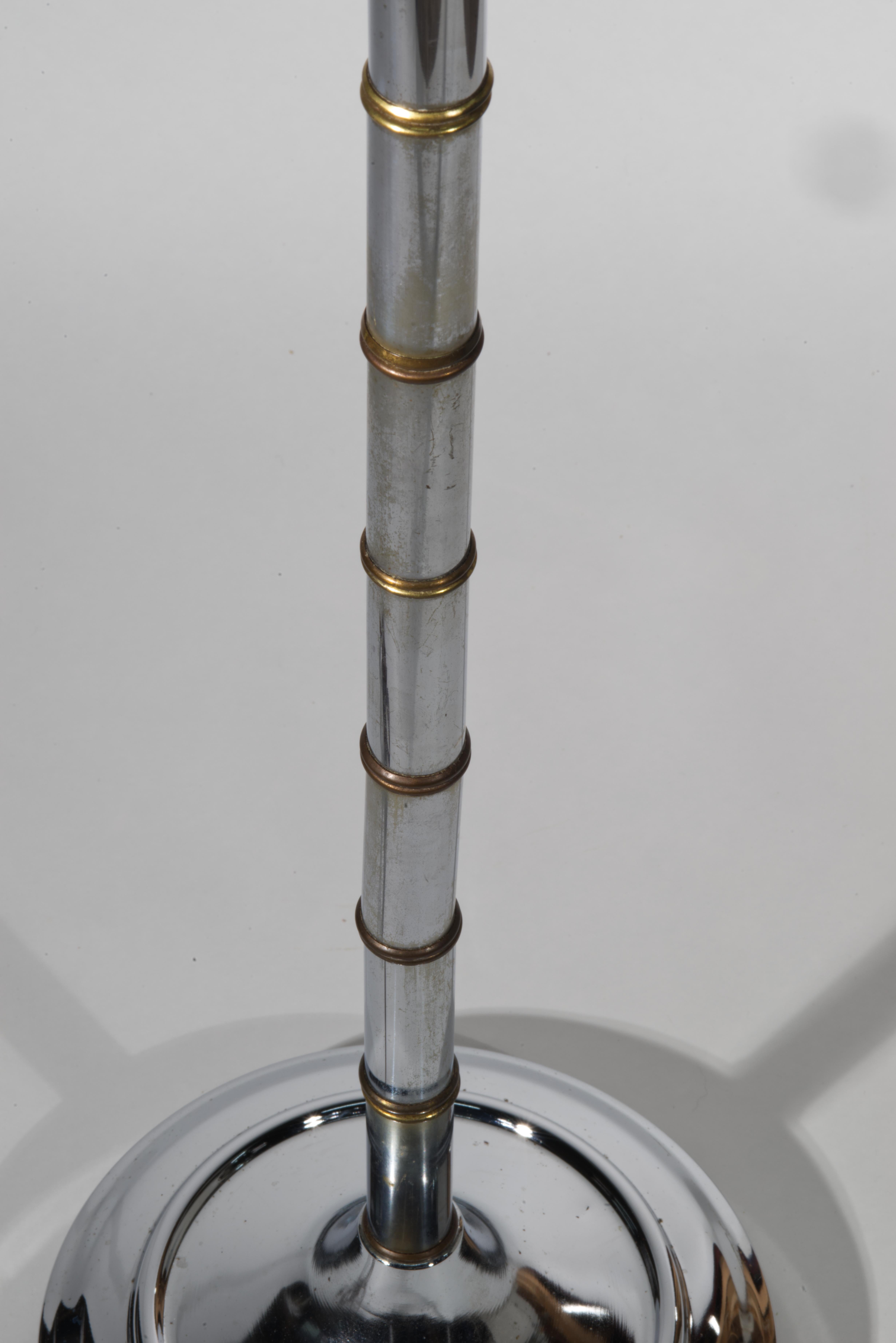 Chinoiserie Faux Bamboo Chrome & Brass Floor Lamp Torcher For Sale 3