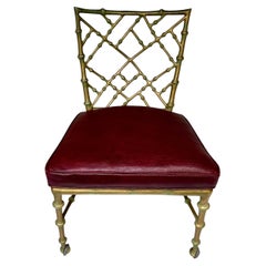 Chinoiserie Faux Bamboo Metal and Leather Chair