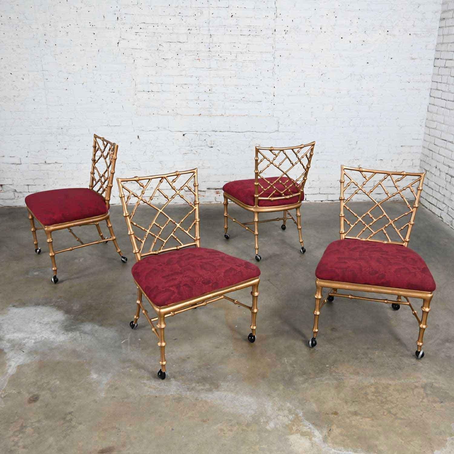 Chinoiserie Faux Bamboo Gold Painted Metal Chairs Rolling Style Phyllis Morris For Sale 2