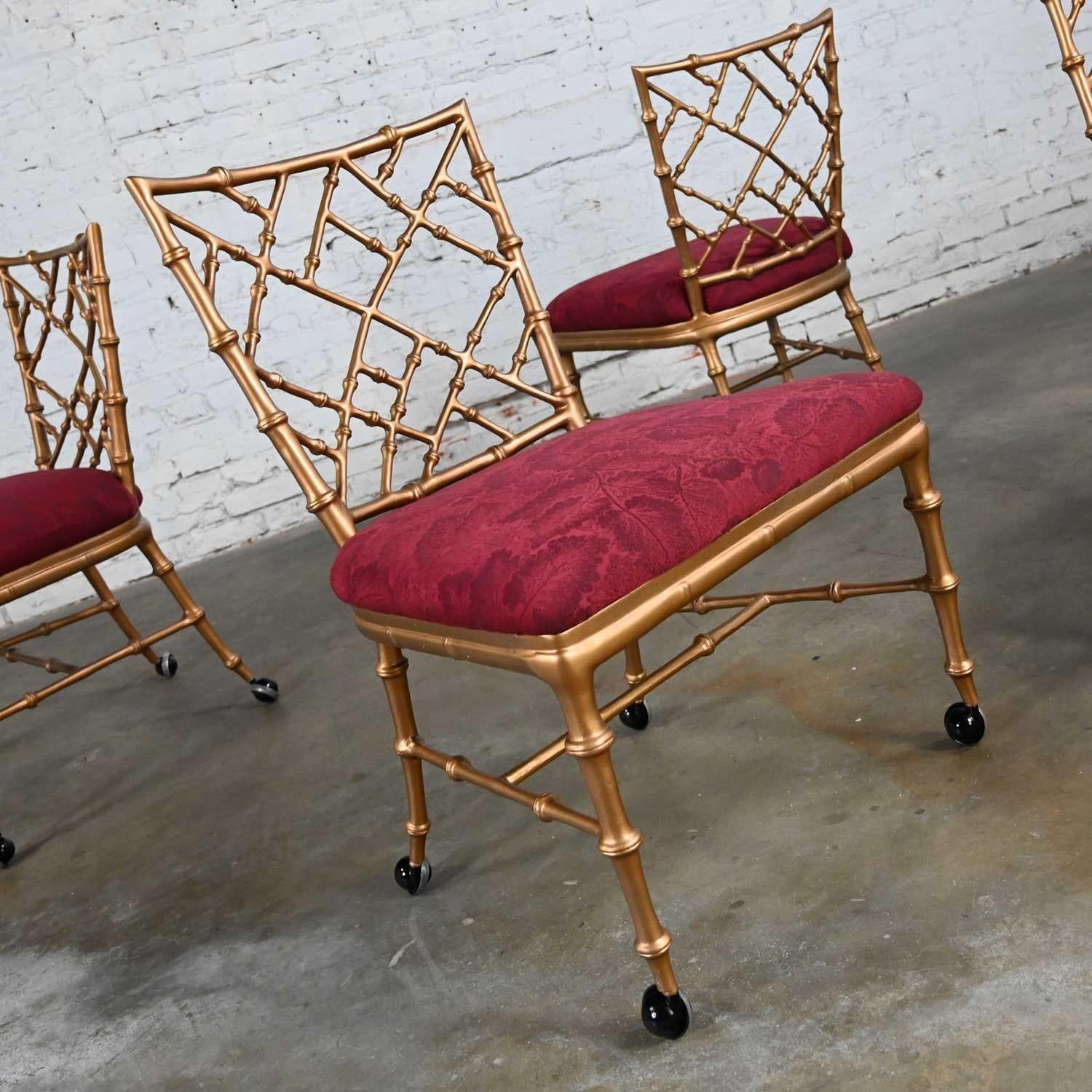 Chinoiserie Faux Bamboo Gold Painted Metal Chairs Rolling Style Phyllis Morris For Sale 5