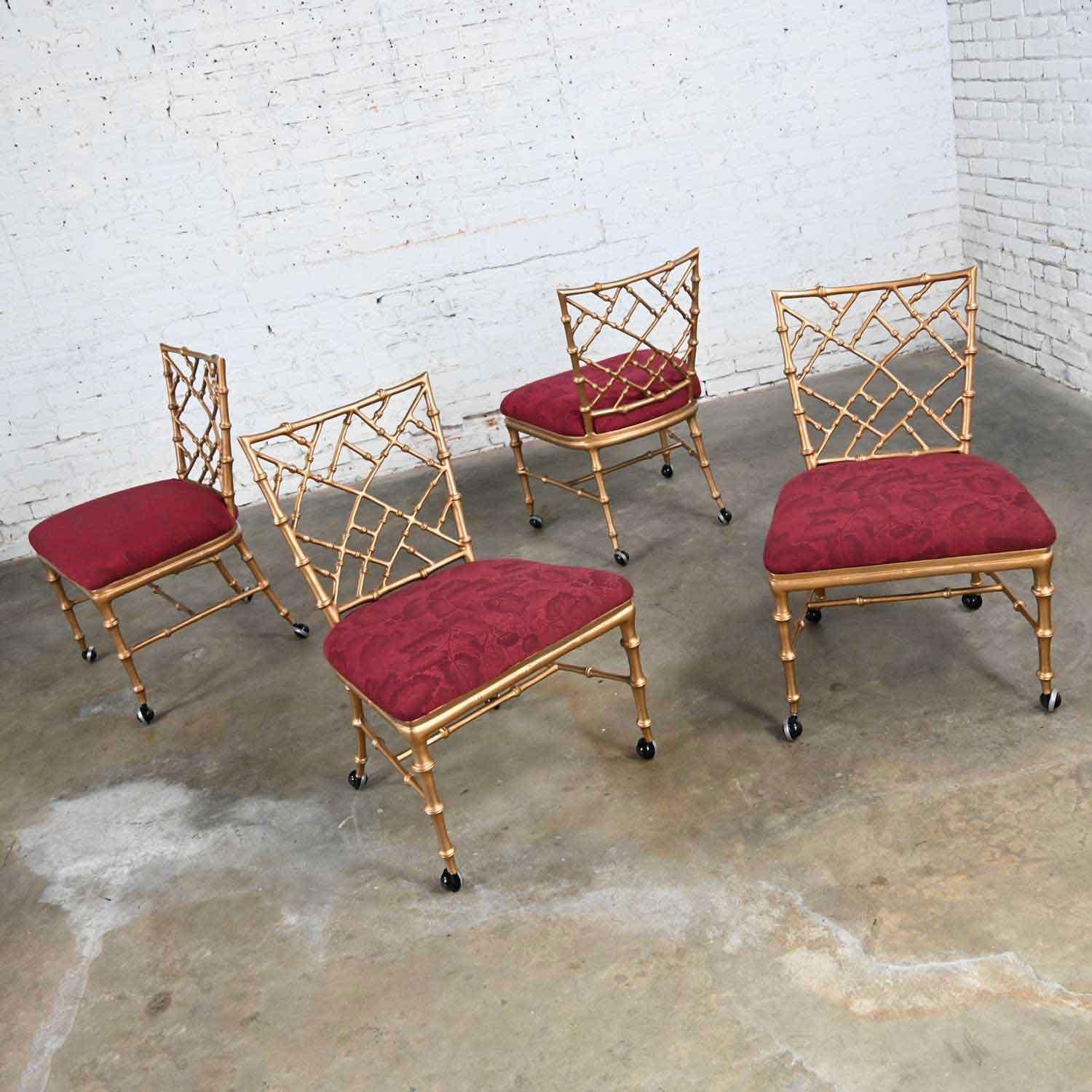 Chinoiserie Faux Bamboo Gold Painted Metal Chairs Rolling Style Phyllis Morris For Sale 11