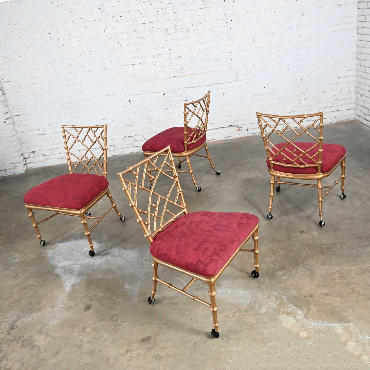 Unknown Chinoiserie Faux Bamboo Gold Painted Metal Chairs Rolling Style Phyllis Morris For Sale