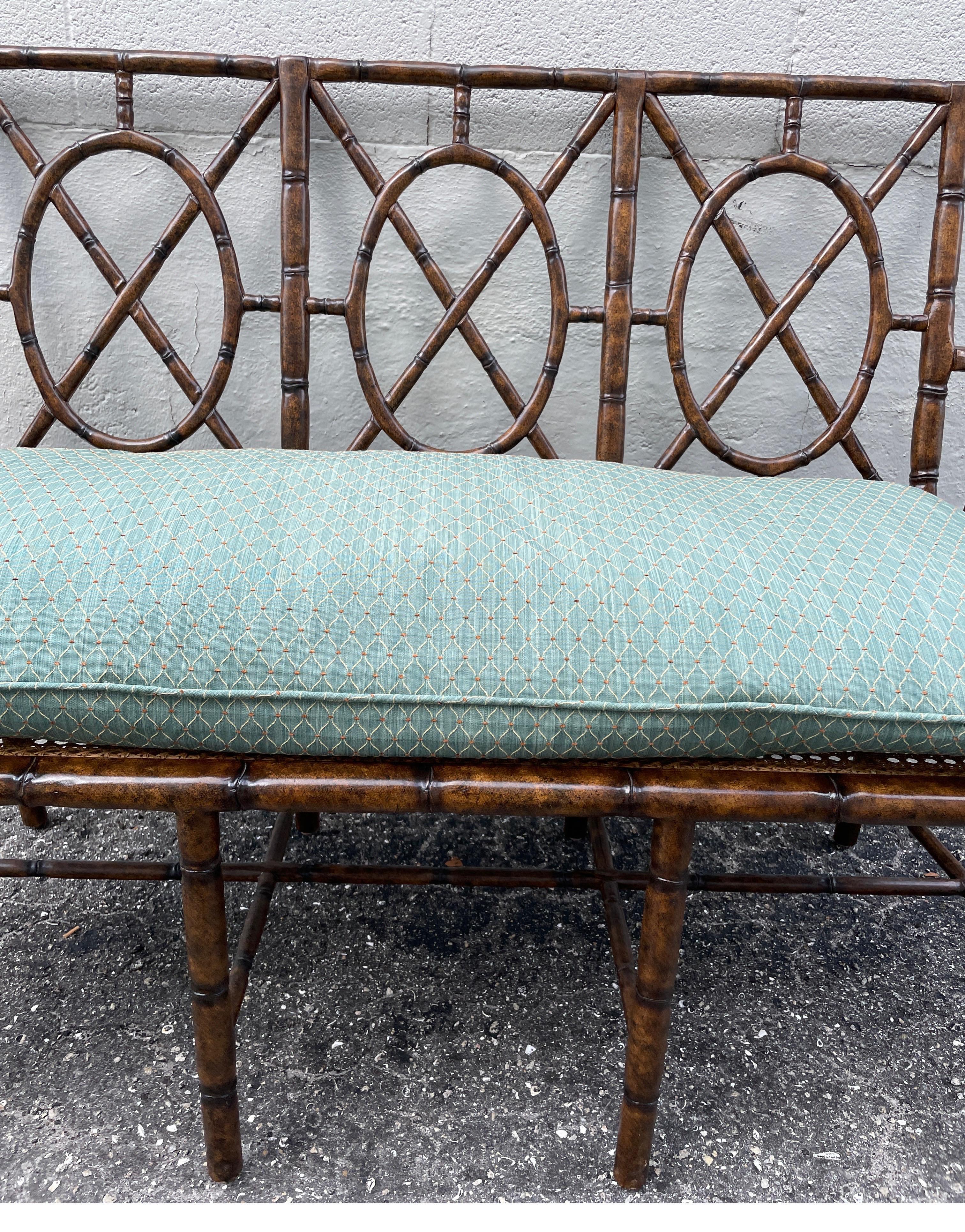 Chinese Chippendale Chinoiserie Faux Bamboo Loveseat