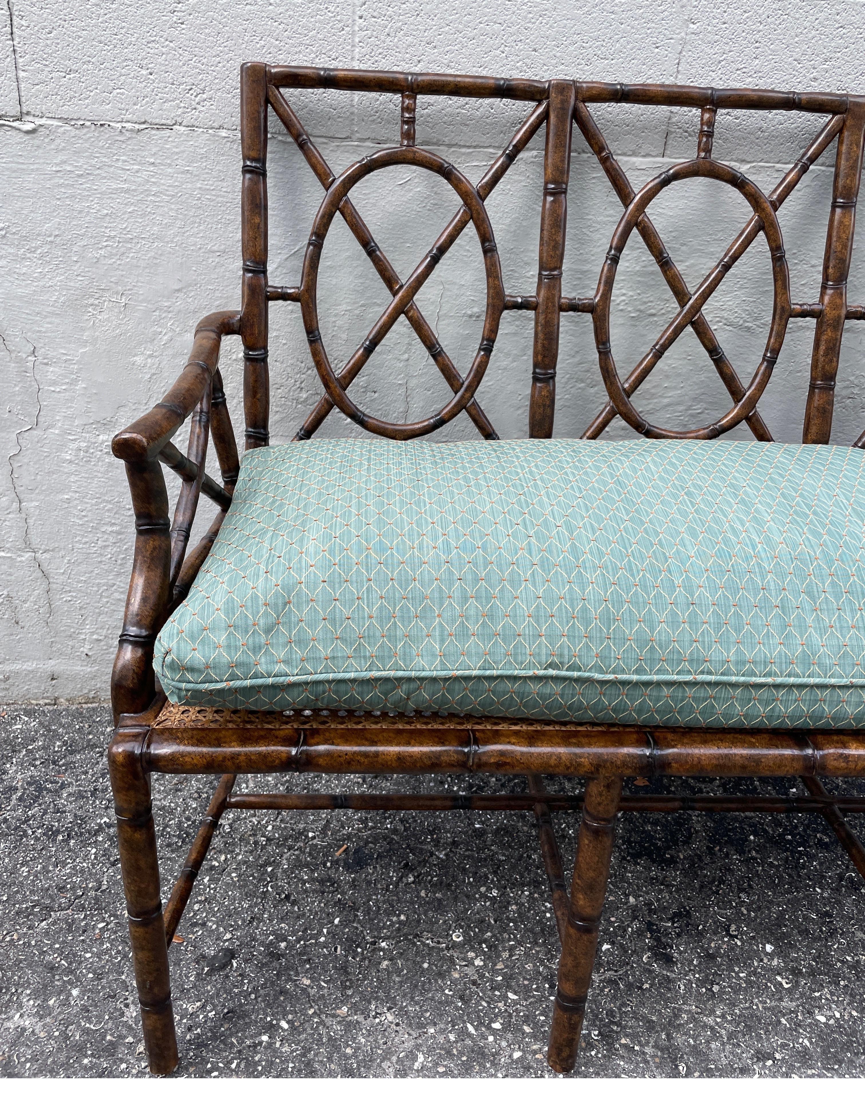 Chinoiserie Faux Bamboo Loveseat In Good Condition In West Palm Beach, FL