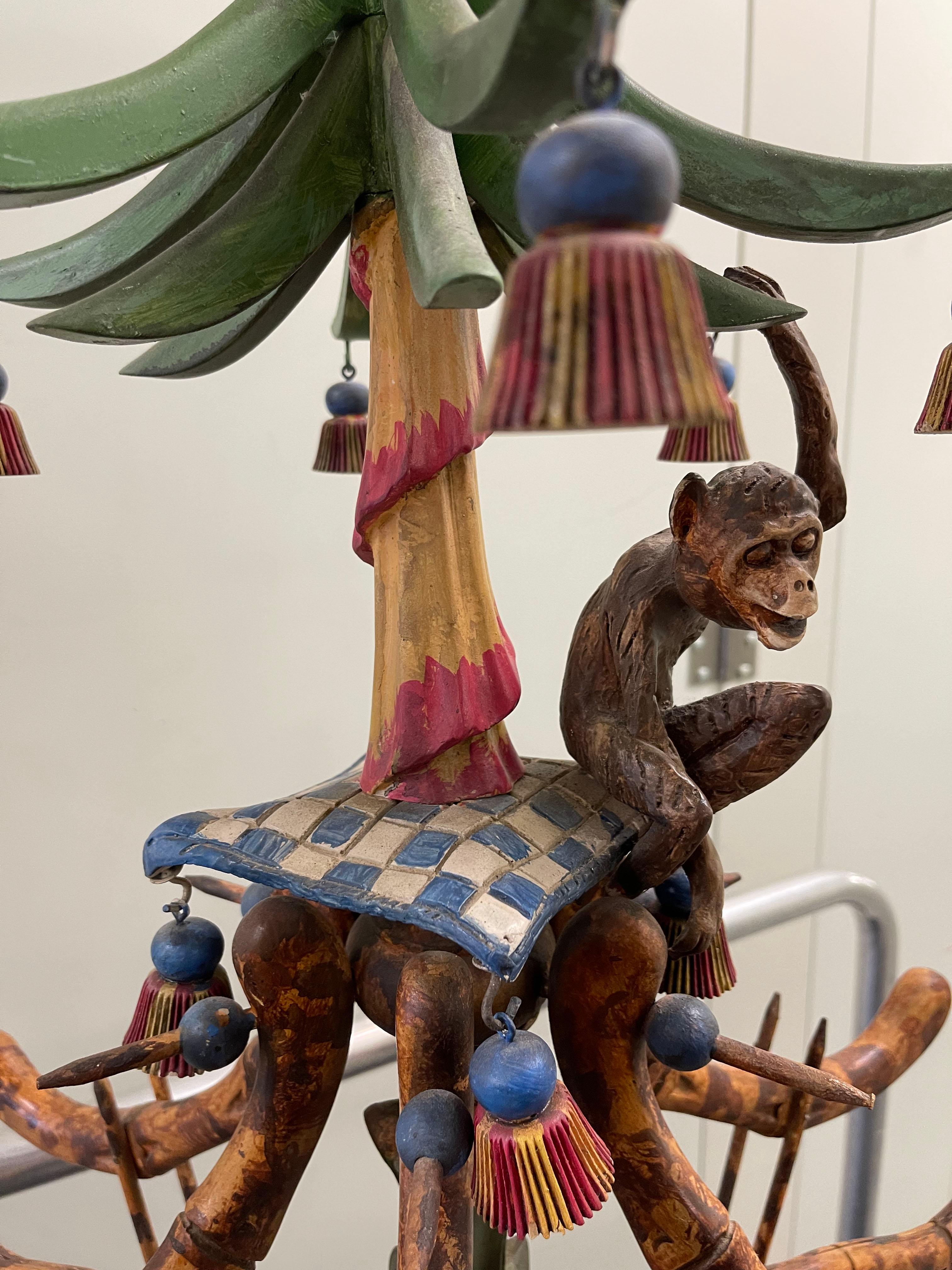 Chinoiserie Faux Bamboo Monkey Chandelier 1