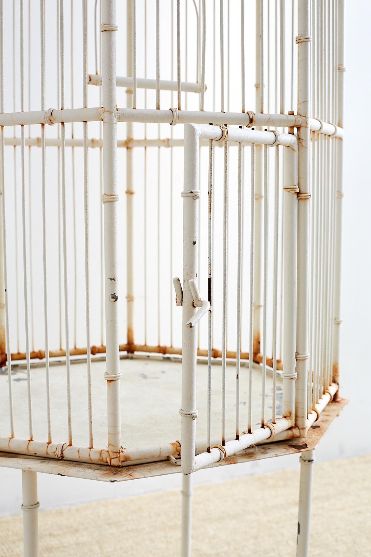 Chinoiserie Faux Bamboo Pagoda Standing Bird Cage For Sale 3