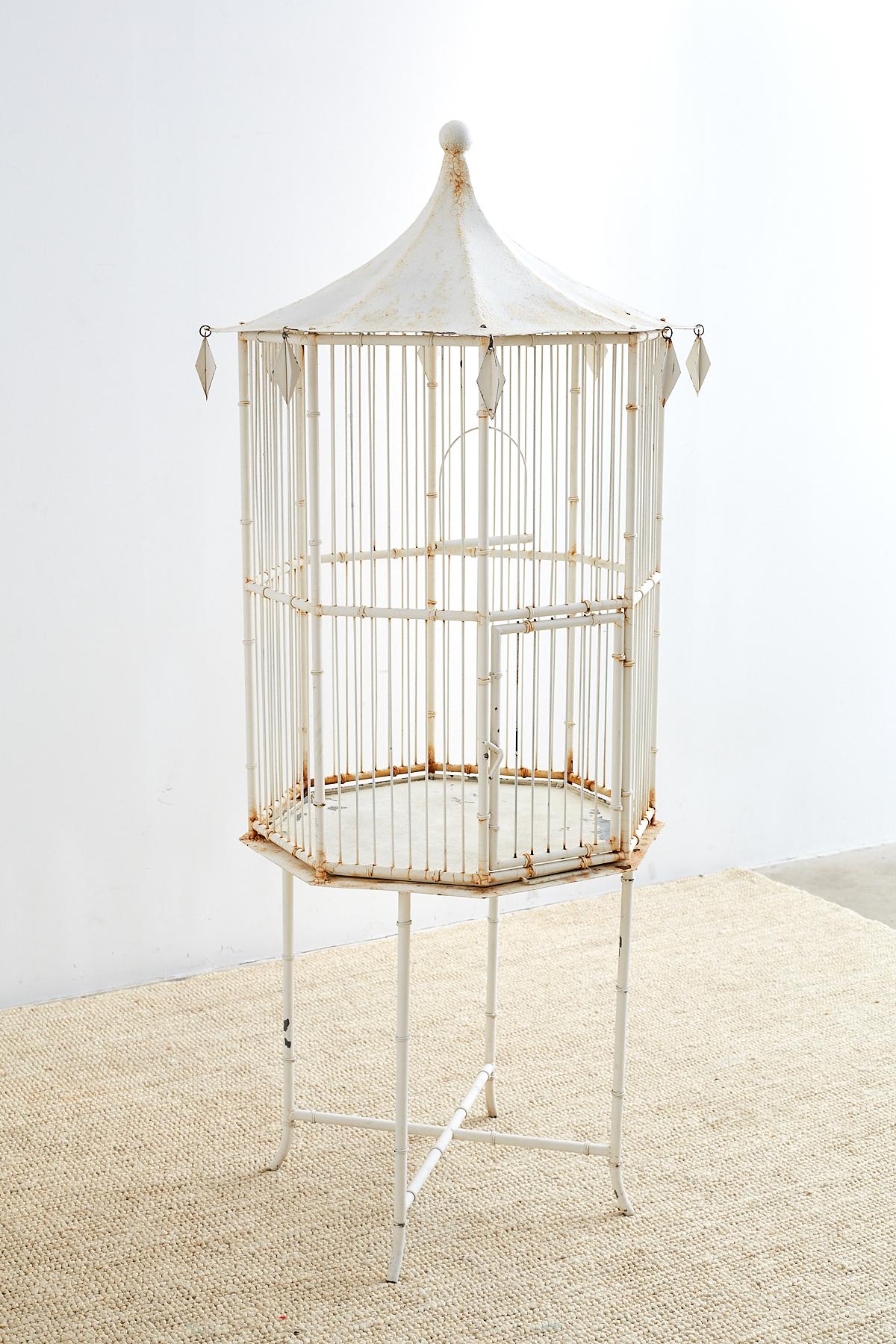 Chinoiserie Faux Bamboo Pagoda Standing Bird Cage For Sale 5