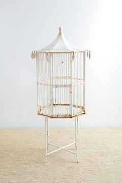 Chinoiserie Faux Bamboo Pagoda Standing Bird Cage