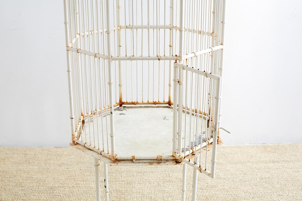 European Chinoiserie Faux Bamboo Pagoda Standing Bird Cage For Sale
