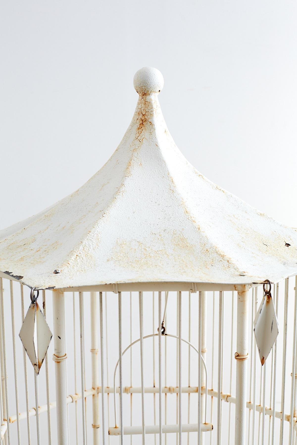 20th Century Chinoiserie Faux Bamboo Pagoda Standing Bird Cage For Sale