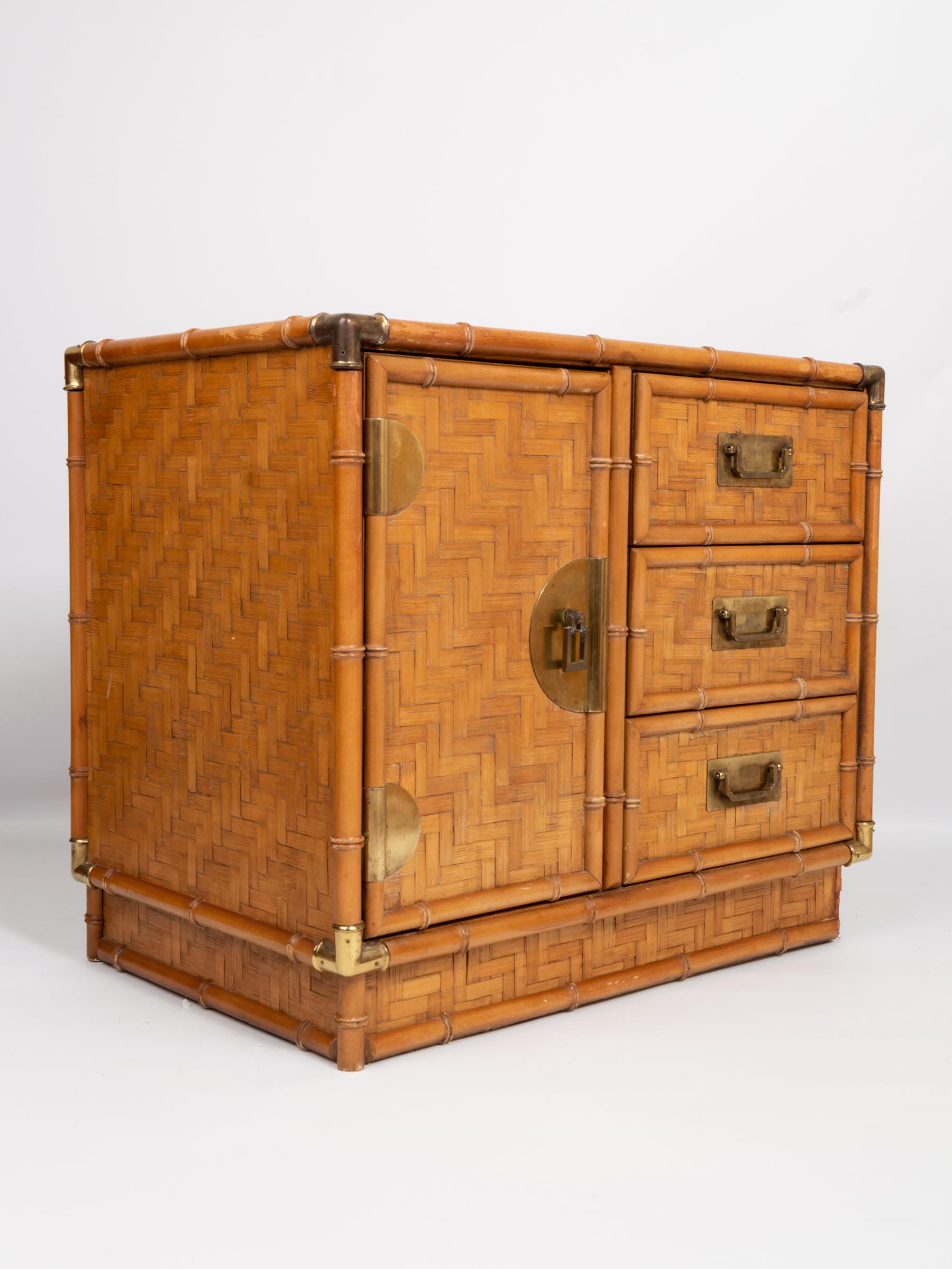 Chinoiserie Faux Bamboo and Parquetry Cabinet Cupboard C.1970 For Sale 1