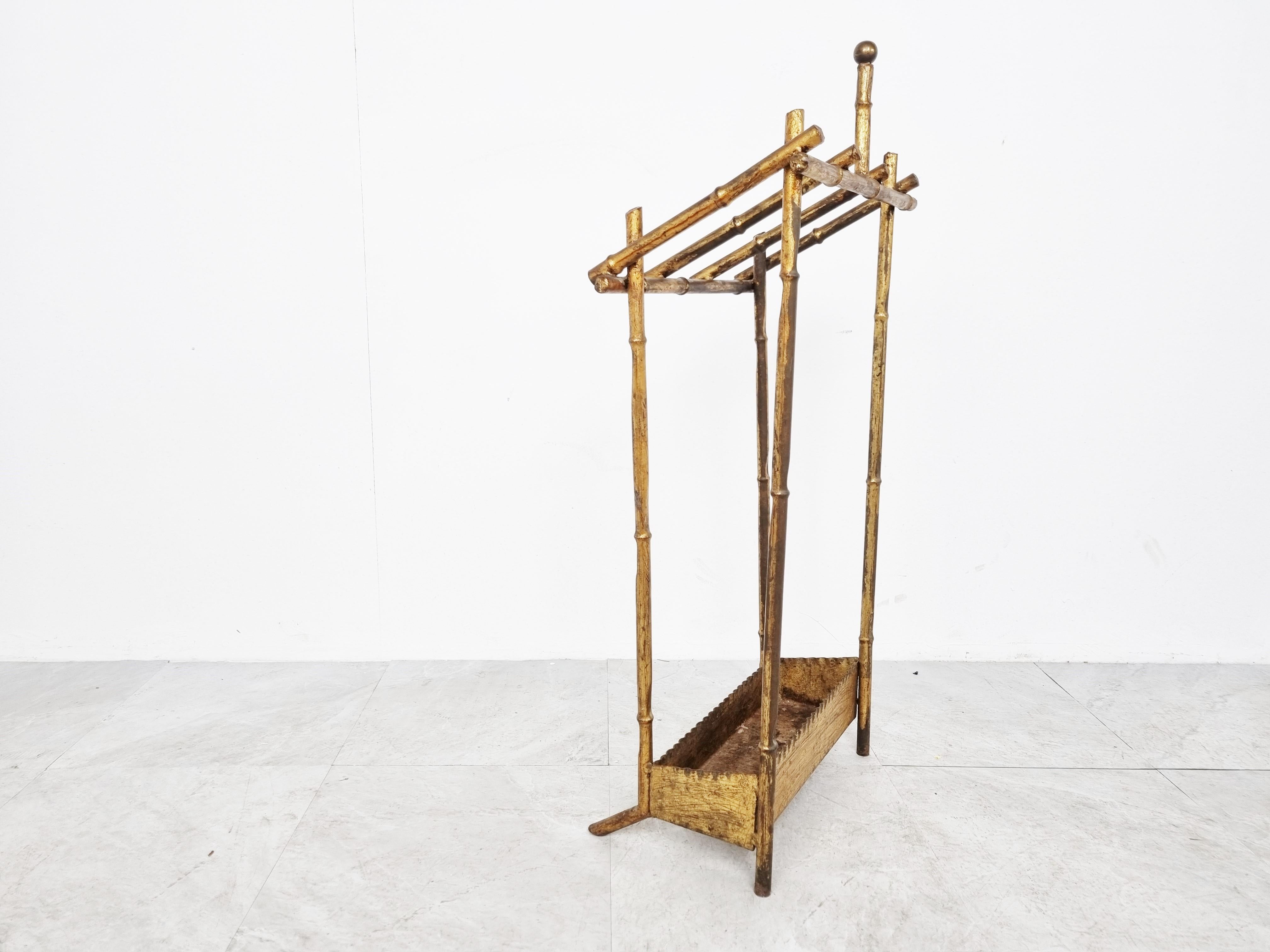 Gilt Chinoiserie Faux Bamboo Umbrella Stand, 1960s For Sale