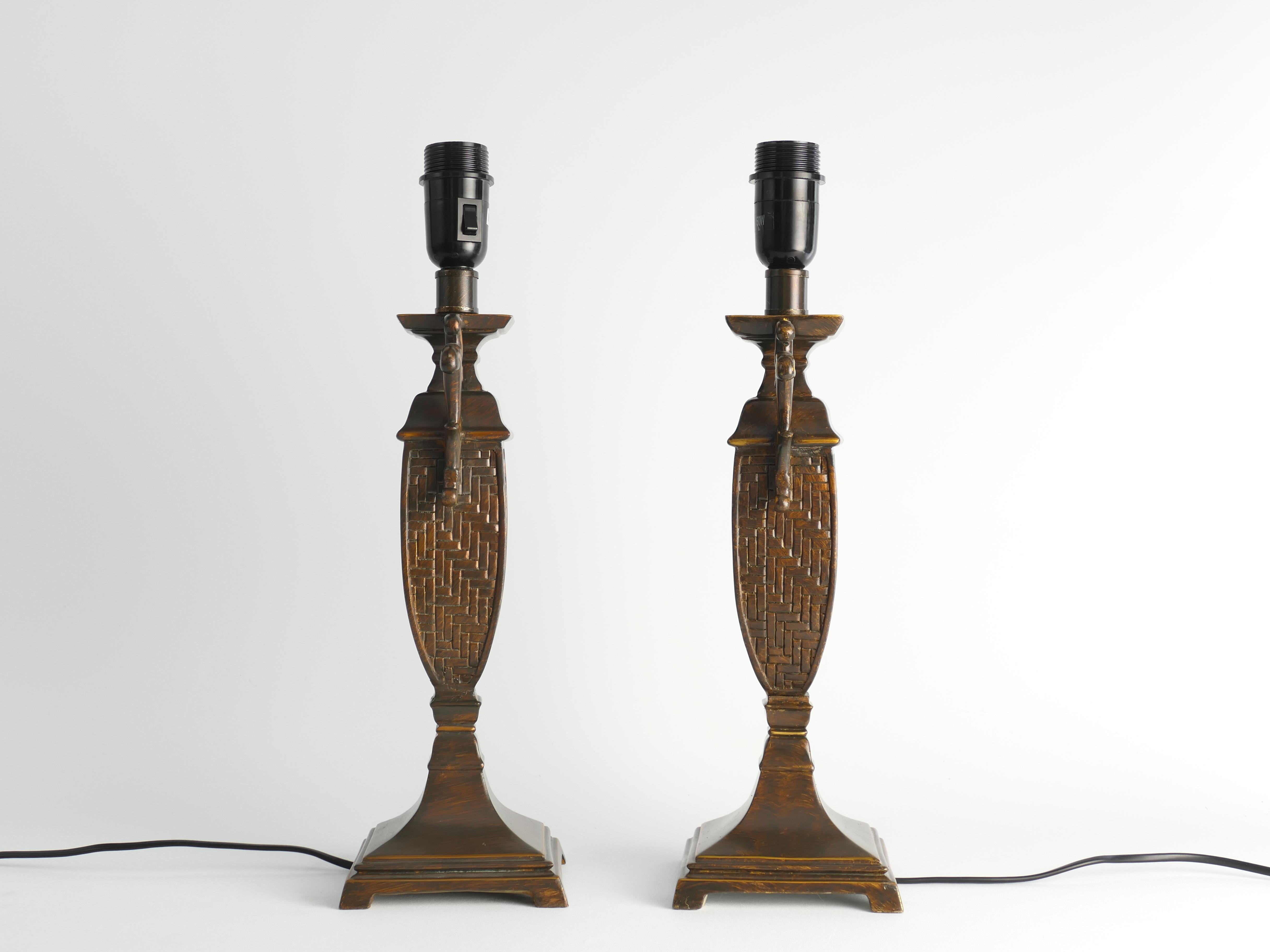 Chinoiserie Faux Rattan Amphora Table Lamps by Aneta, Sweden 1980's In Good Condition For Sale In Grythyttan, SE
