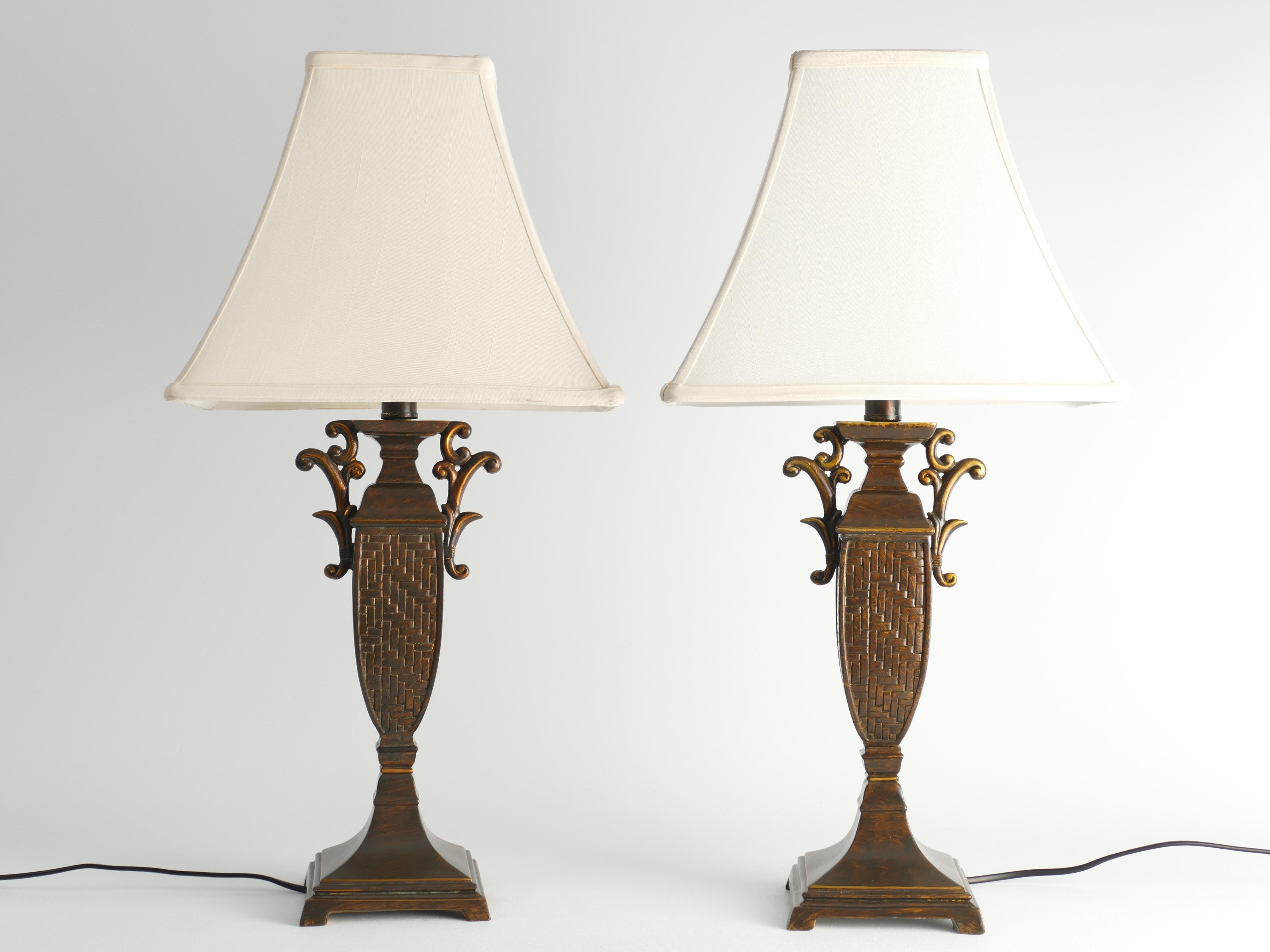Plaster Chinoiserie Faux Rattan Amphora Table Lamps by Aneta, Sweden 1980's For Sale