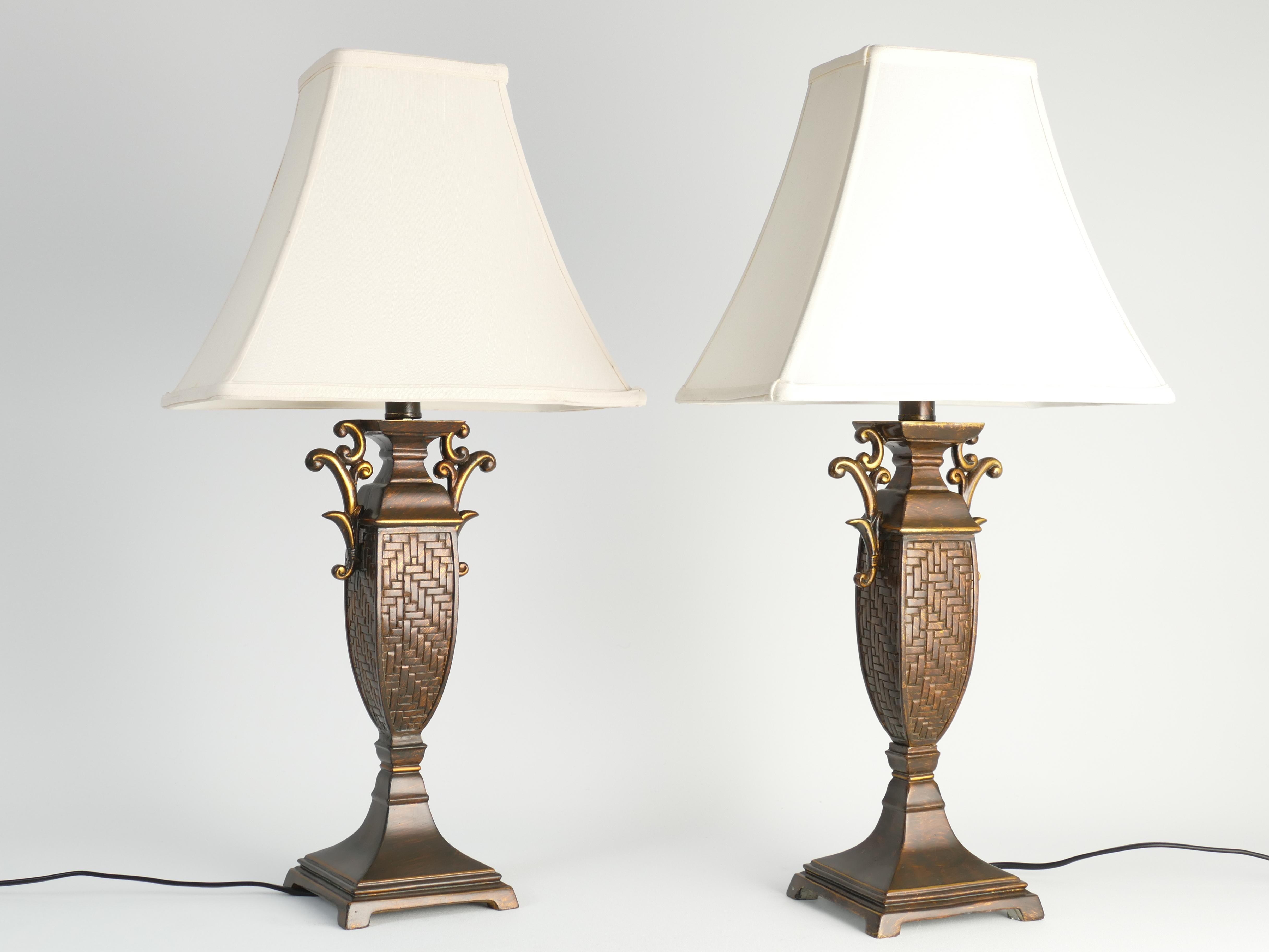 Chinoiserie Faux Rattan Amphora Table Lamps by Aneta, Sweden 1980's For Sale 1