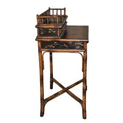 Chinoiserie Faux Tortoise Bamboo Japanned Desk or Writing Table, 1800s, England