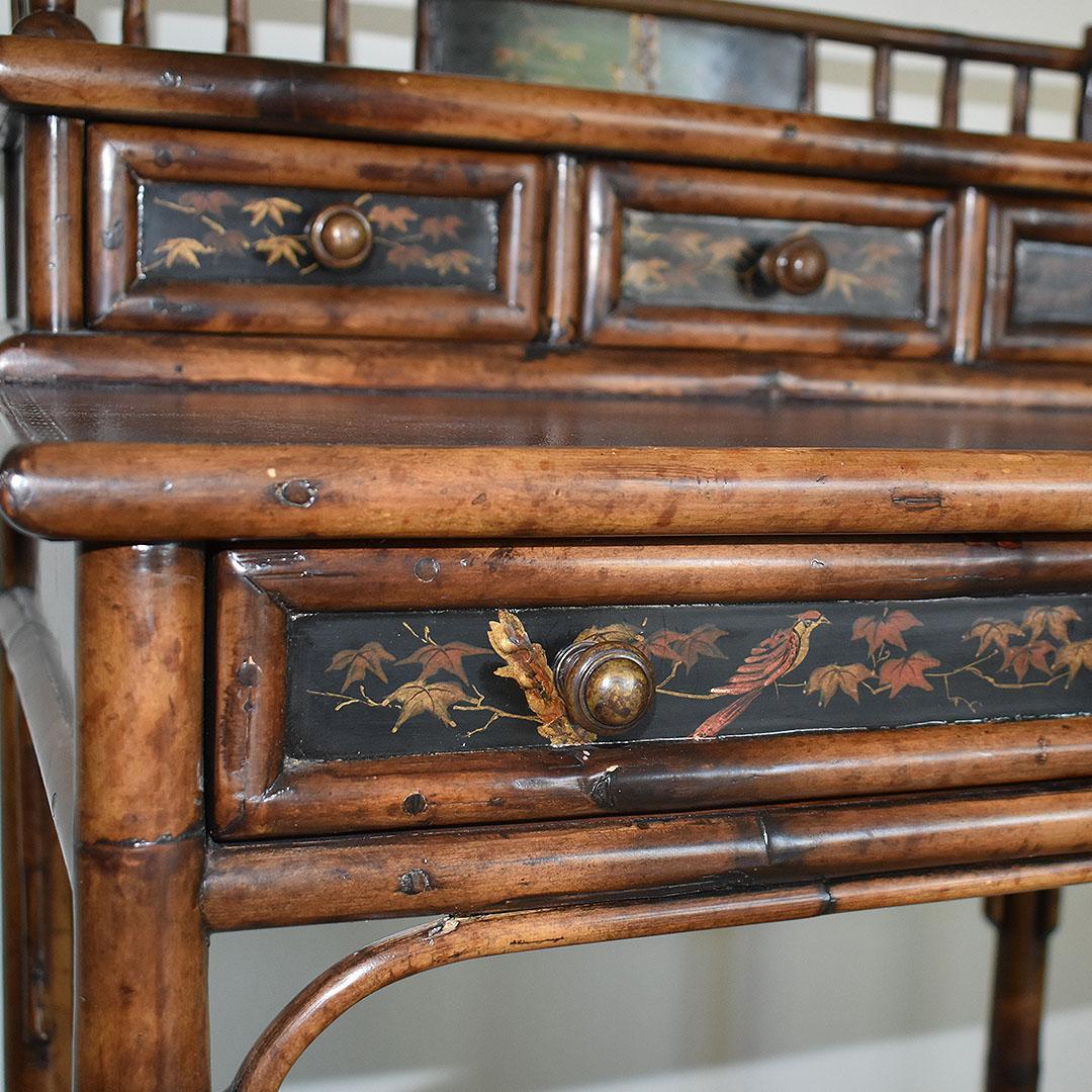 Chinoiserie Faux Tortoise Bamboo Japanned Desk or Writing Table, 1800s, England In Good Condition In Oklahoma City, OK