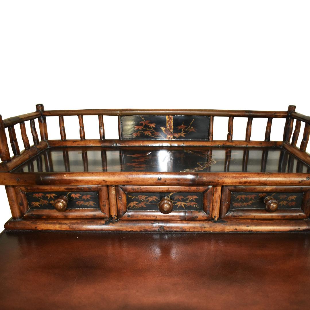 19th Century Chinoiserie Faux Tortoise Bamboo Japanned Desk or Writing Table, 1800s, England