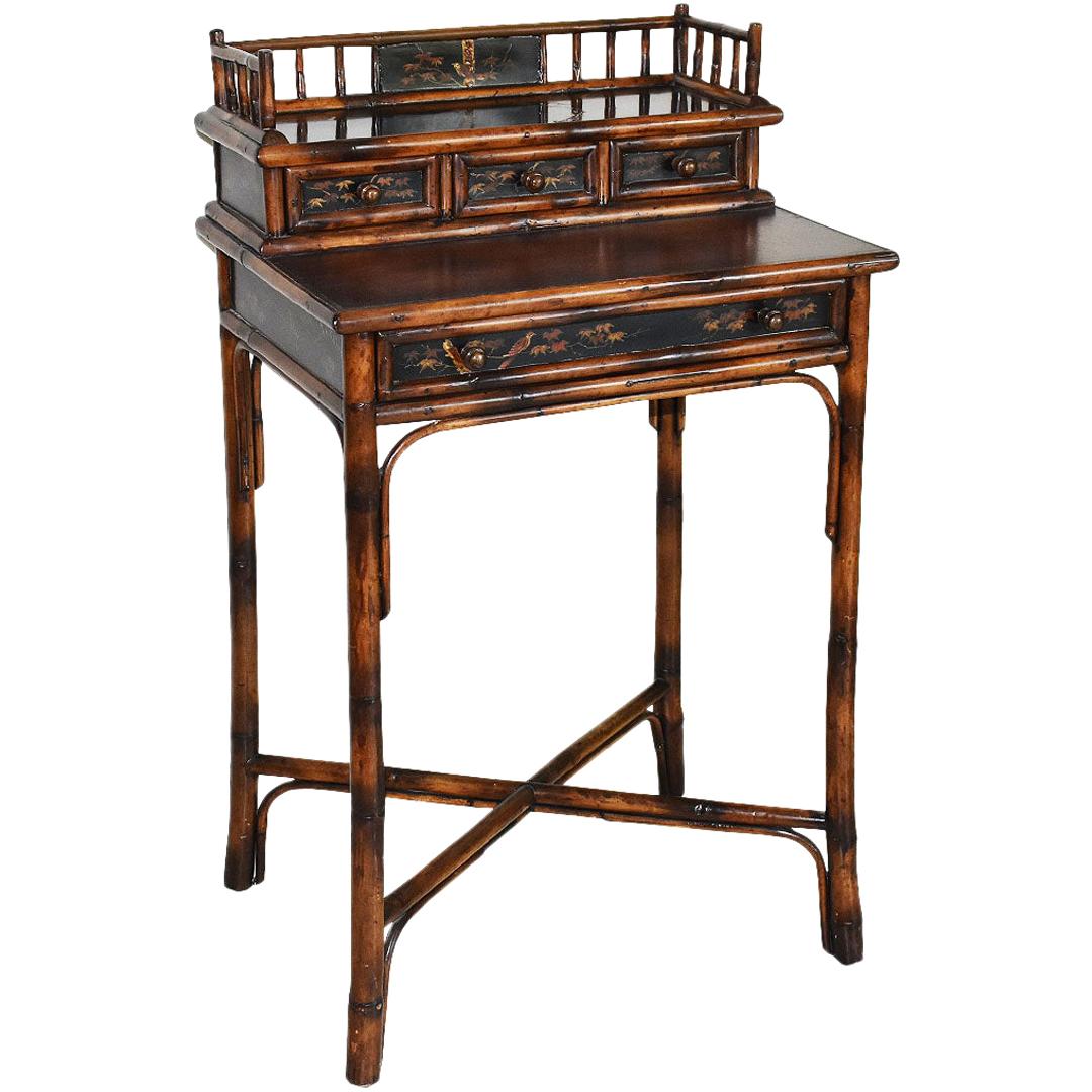 Chinoiserie Faux Tortoise Bamboo Japanned Desk or Writing Table, 1800s, England