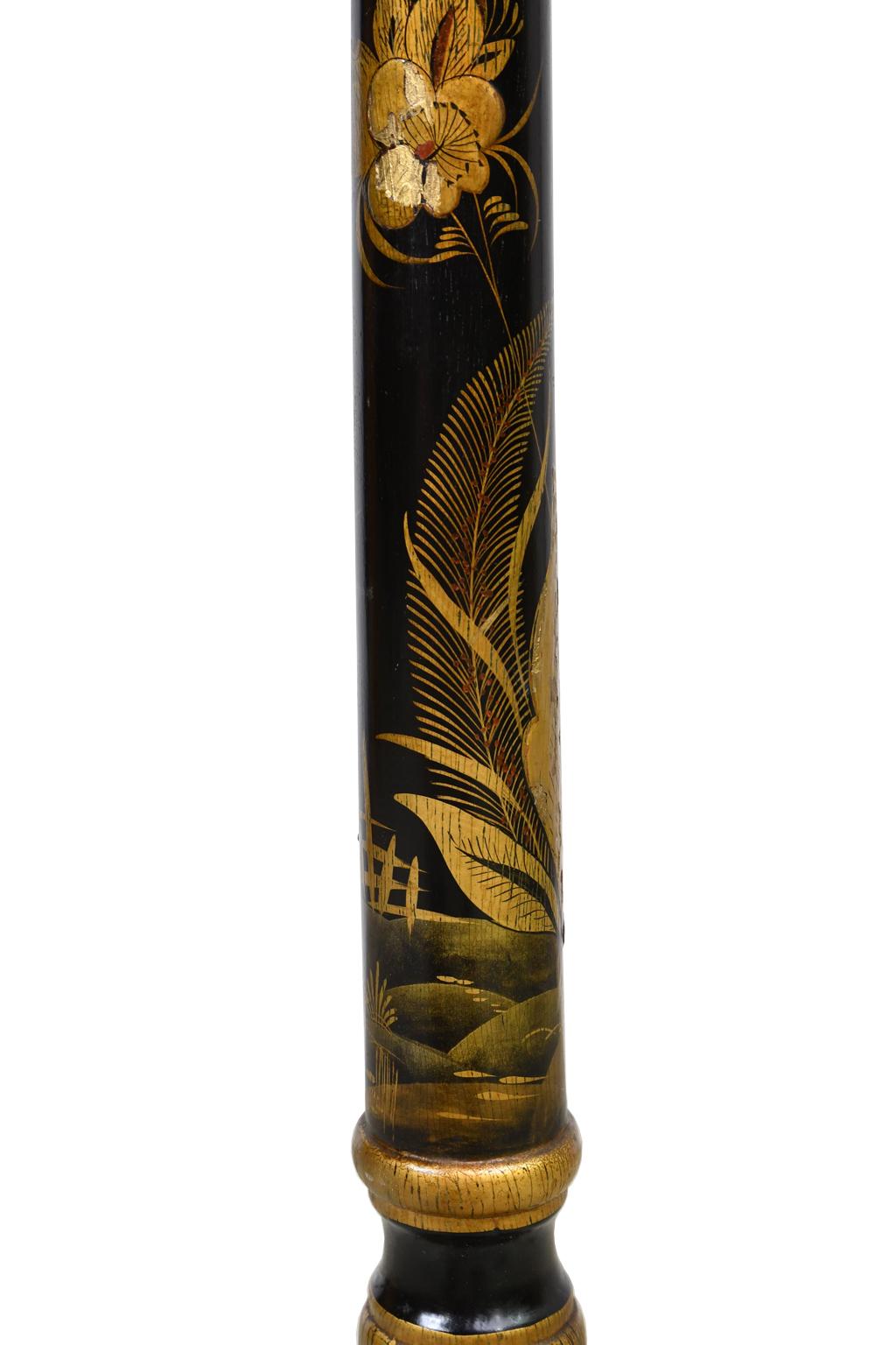 20th Century Chinoiserie Floor Lamp in Polychromed Wood w/ Hand-Painted Scene, England 1932 For Sale