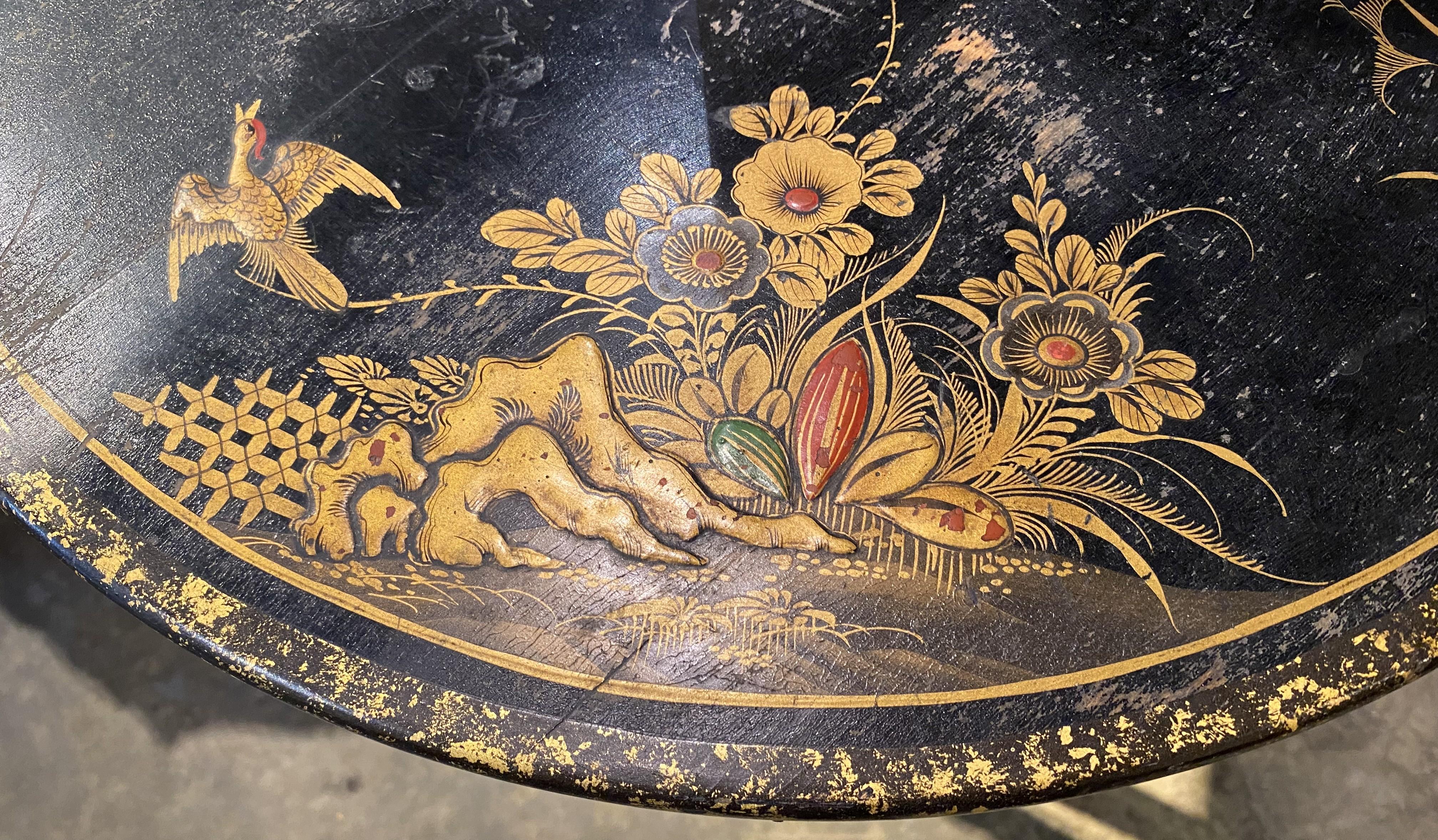 Chinoiserie Floor Lamp with Table Base & Linen Painted Shade For Sale 5