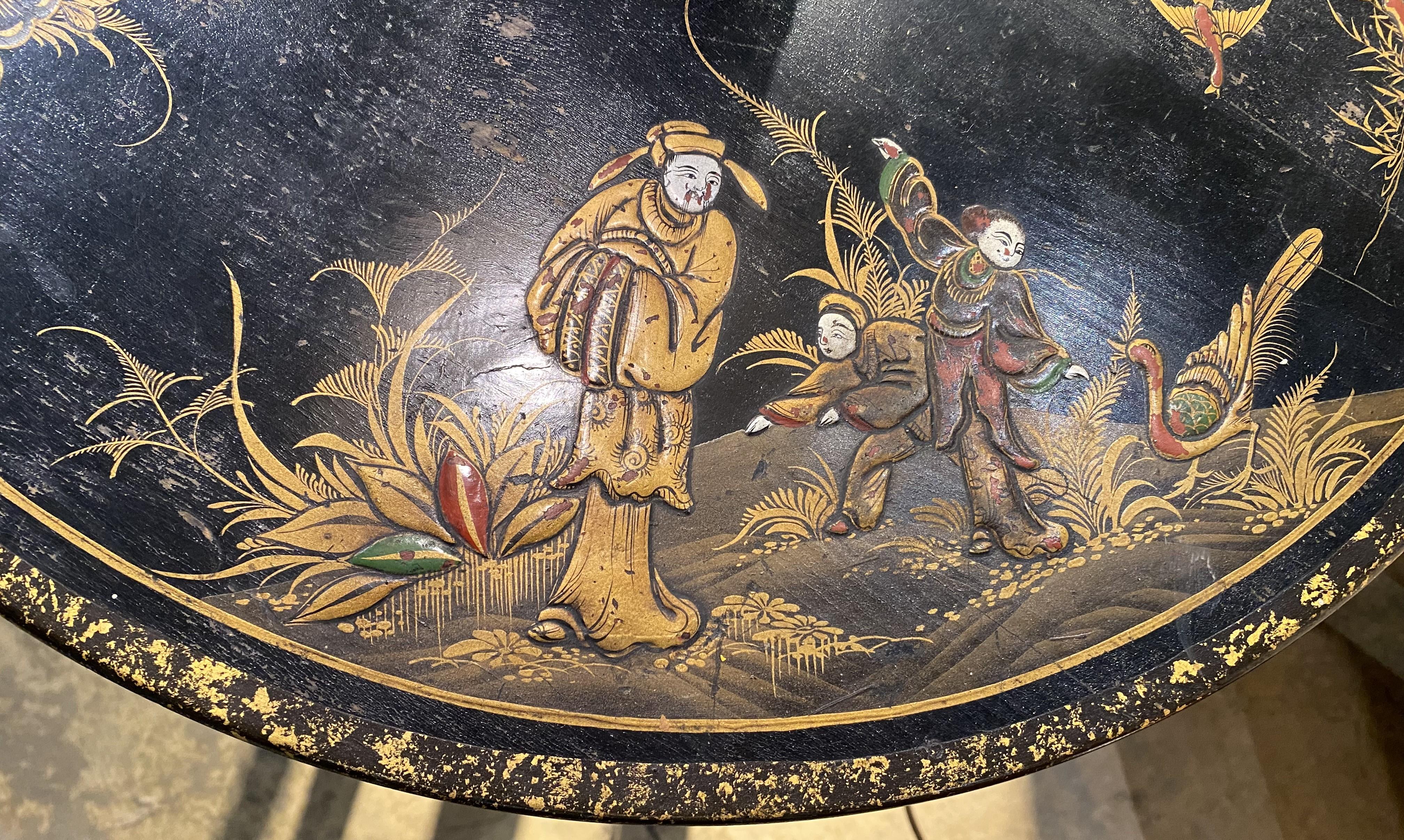 Chinoiserie Floor Lamp with Table Base & Linen Painted Shade For Sale 6