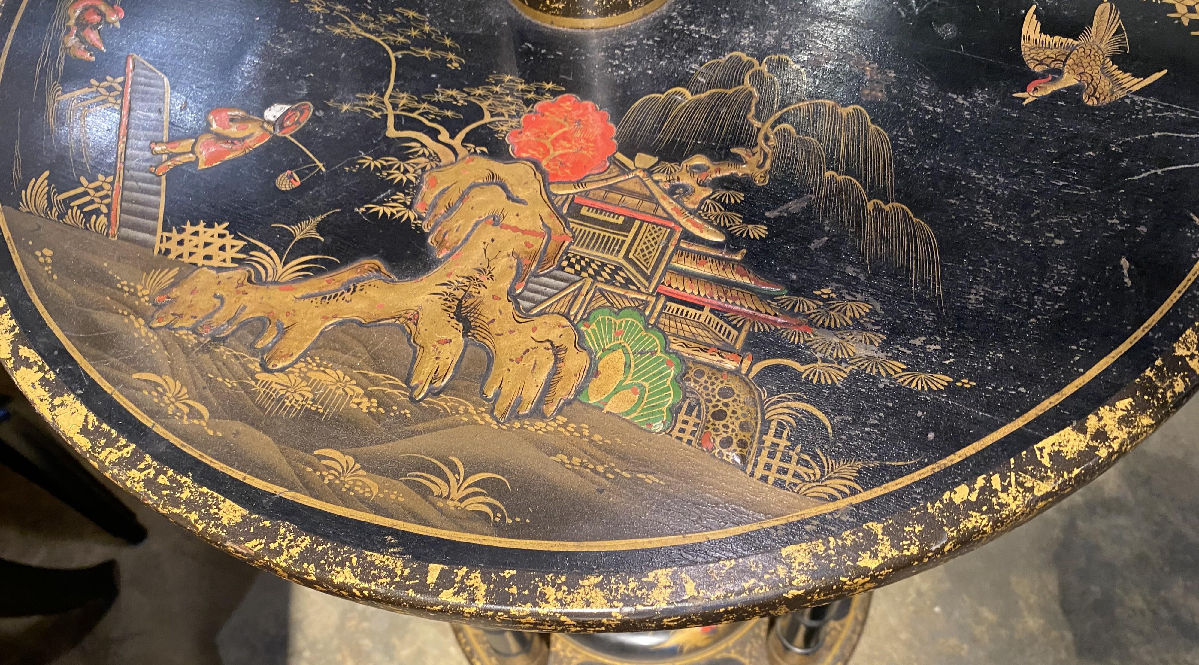 Chinoiserie Floor Lamp with Table Base & Linen Painted Shade For Sale 7