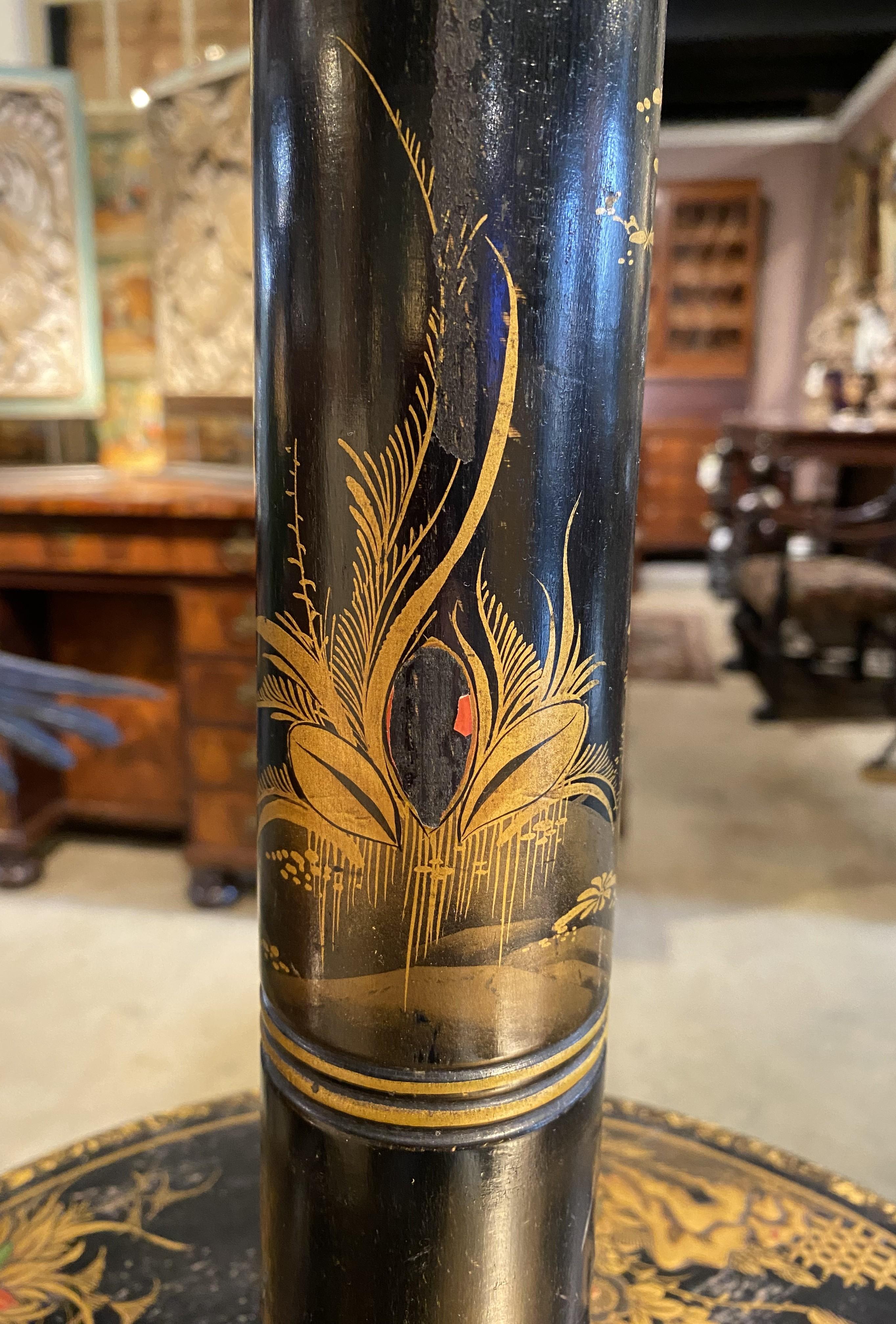 Chinoiserie Floor Lamp with Table Base & Linen Painted Shade For Sale 9