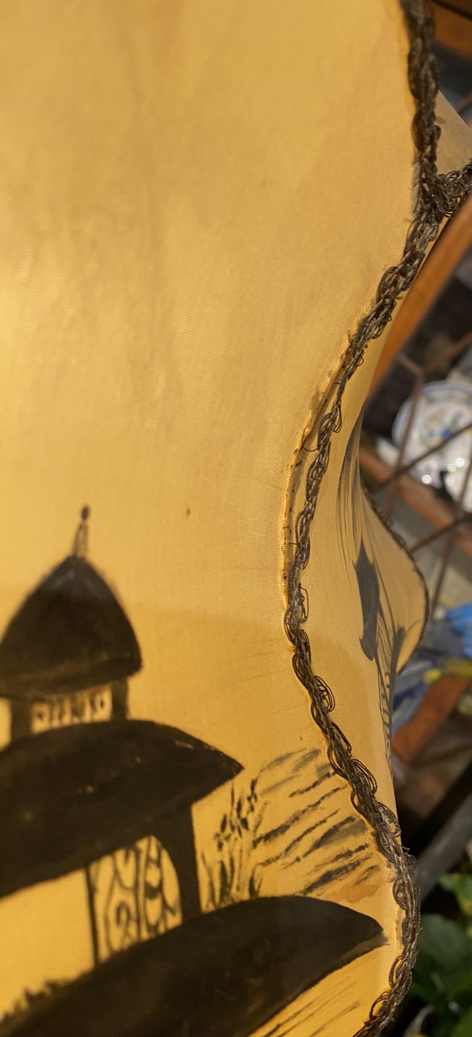 Chinoiserie Floor Lamp with Table Base & Linen Painted Shade For Sale 14