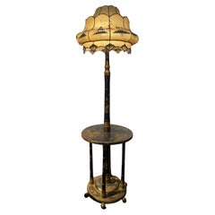 Chinoiserie Floor Lamp with Table Base & Linen Painted Shade
