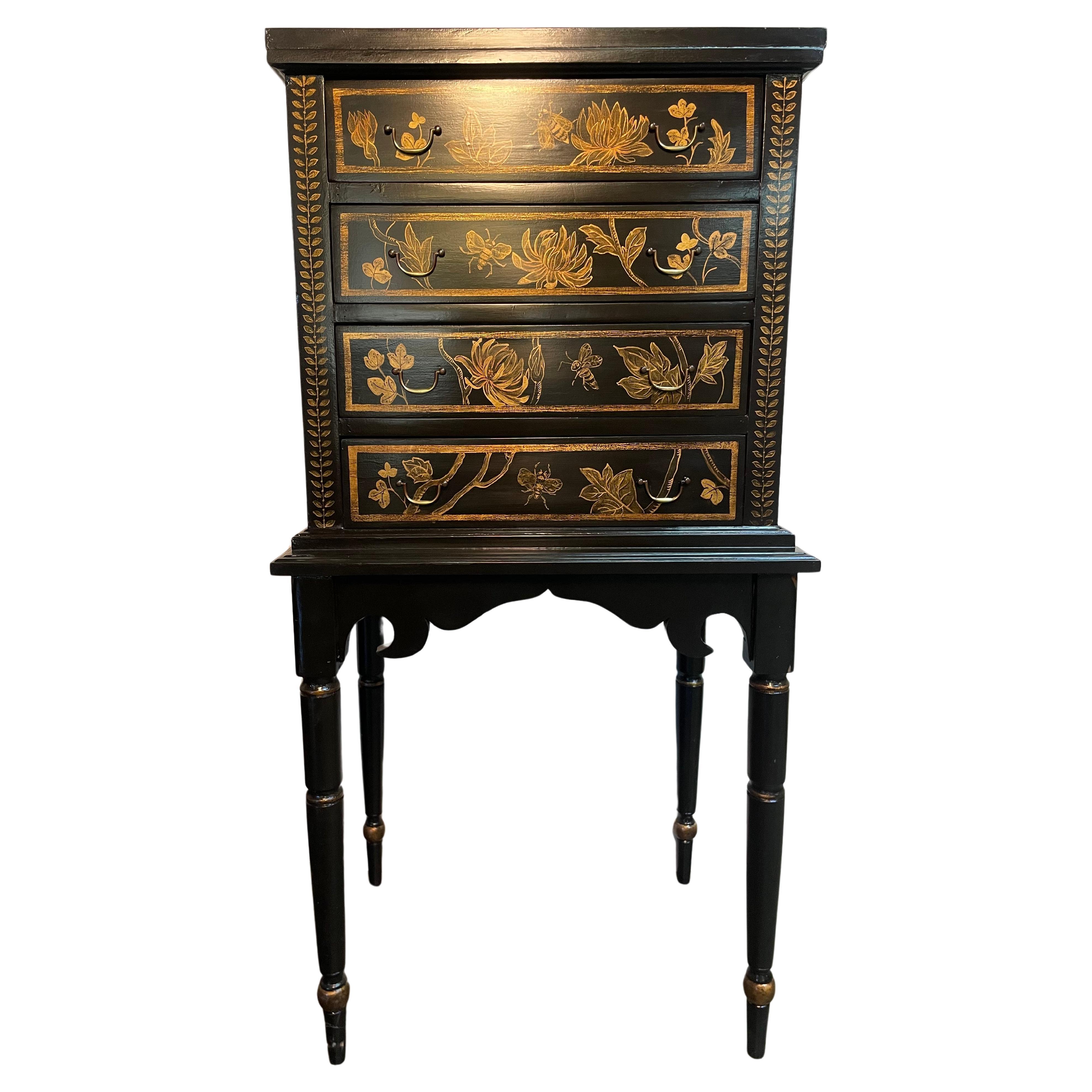 Chinoiserie Floral Chest of Drawers For Sale