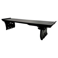 Chinoiserie Form Bench in Black Lacquer, USA c 1950s