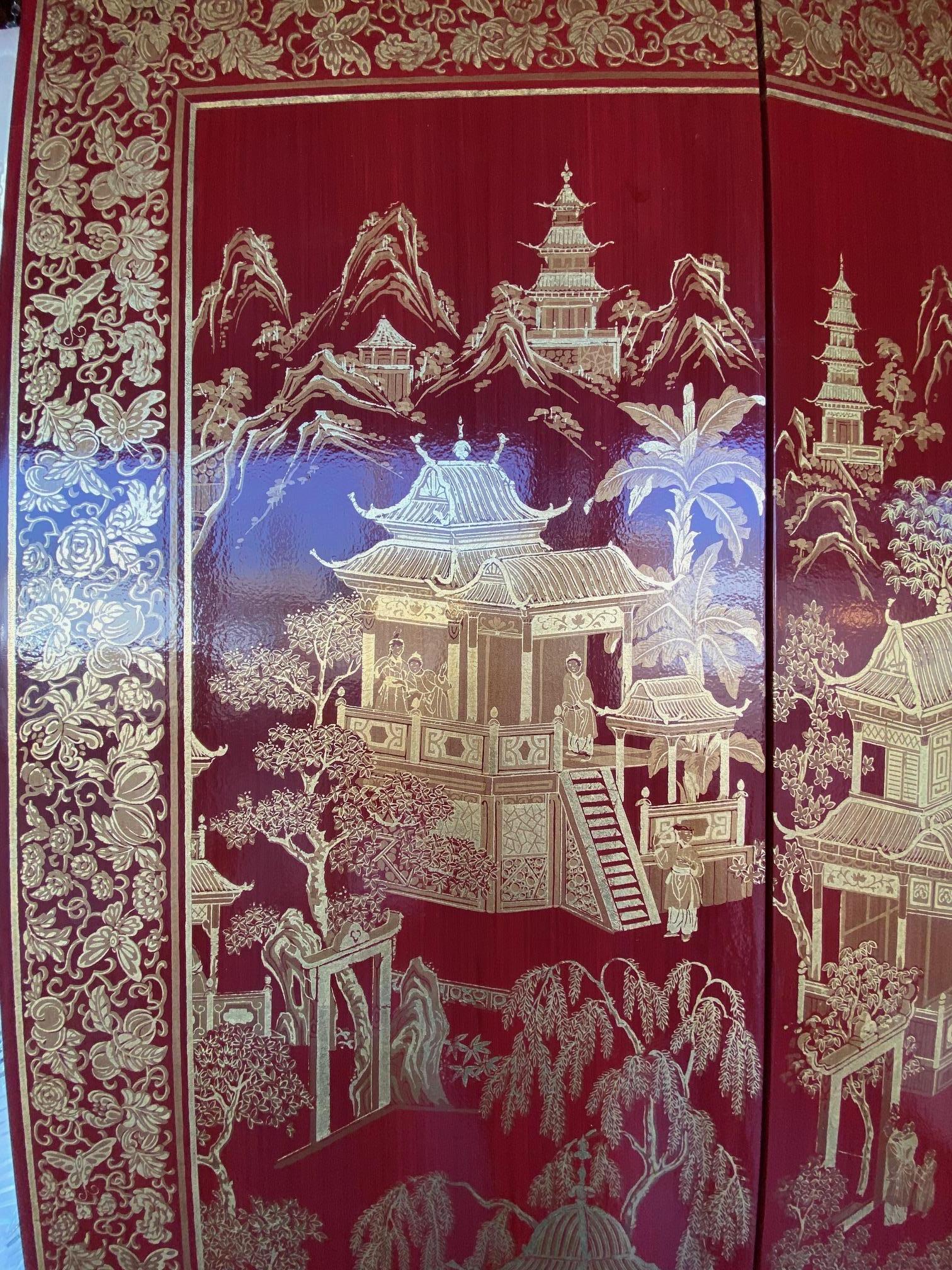 American Chinoiserie Four-Panel Screen, USA, 1980s