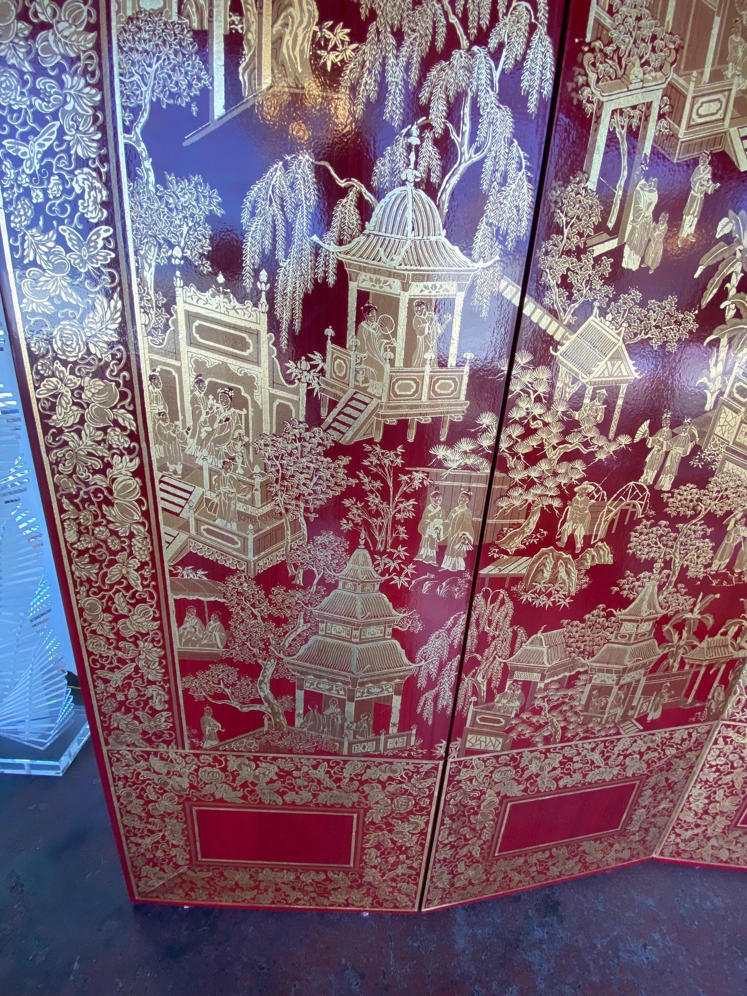 Chinoiserie Four-Panel Screen, USA, 1980s In Excellent Condition In Los Angeles, CA